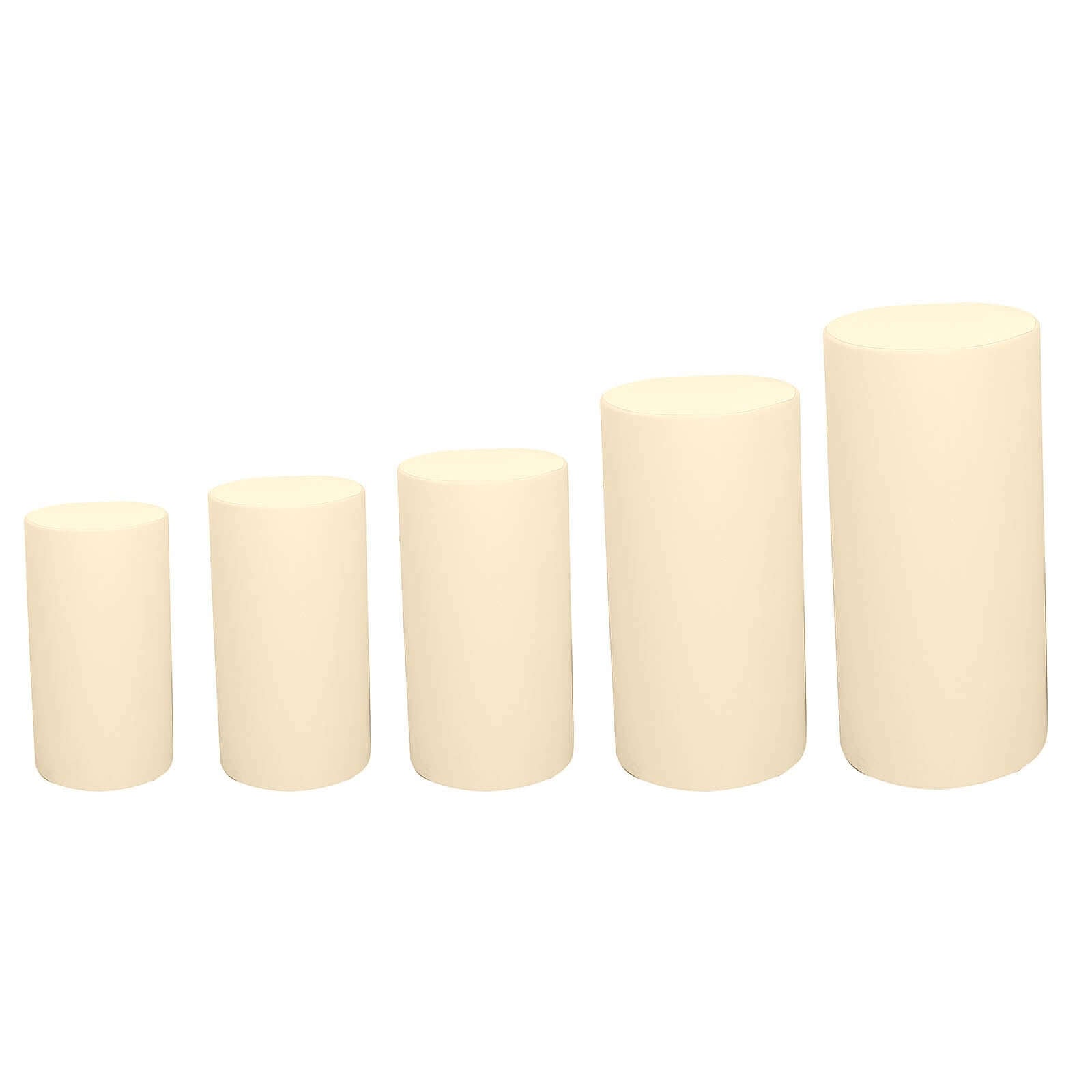 Hot Deal! Set of 5 Stretchable Beige Spandex Cylinder Pedestal Stand Covers, 160 GSM
