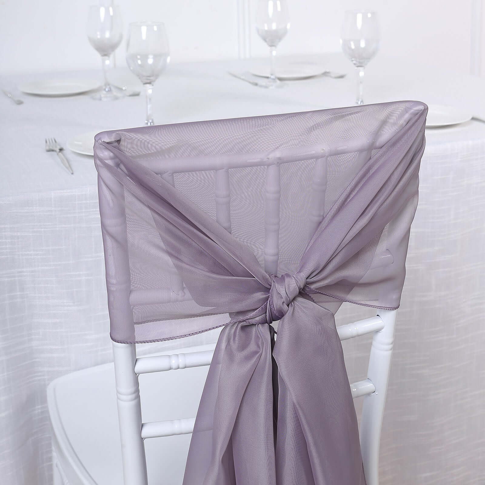 5-Piece Set of Premium Violet Amethyst Chiffon Chair Sashes - Soft, Lightweight Designer Bows 22x78
