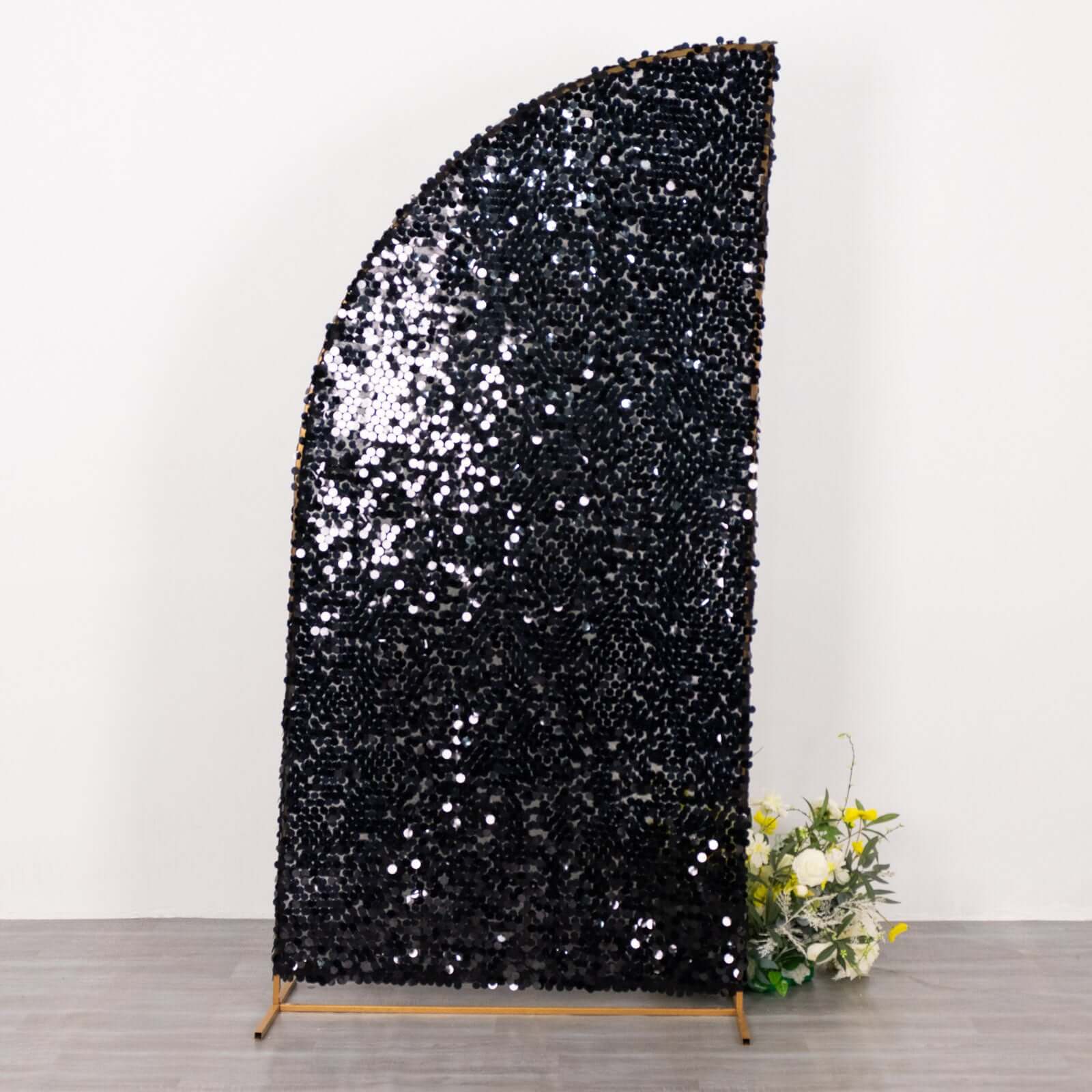 7ft Black Double-Sided Payette Sequin Chiara Cover for Half-Moon Wedding Backdrop Stand