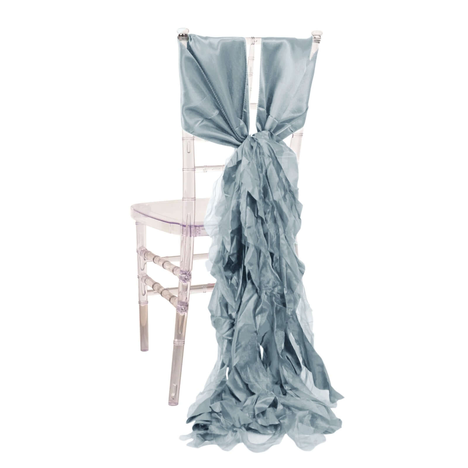 5-Pack Dusty Blue Chiffon Satin Chair Sashes - Easy Install, Curly Willow Style