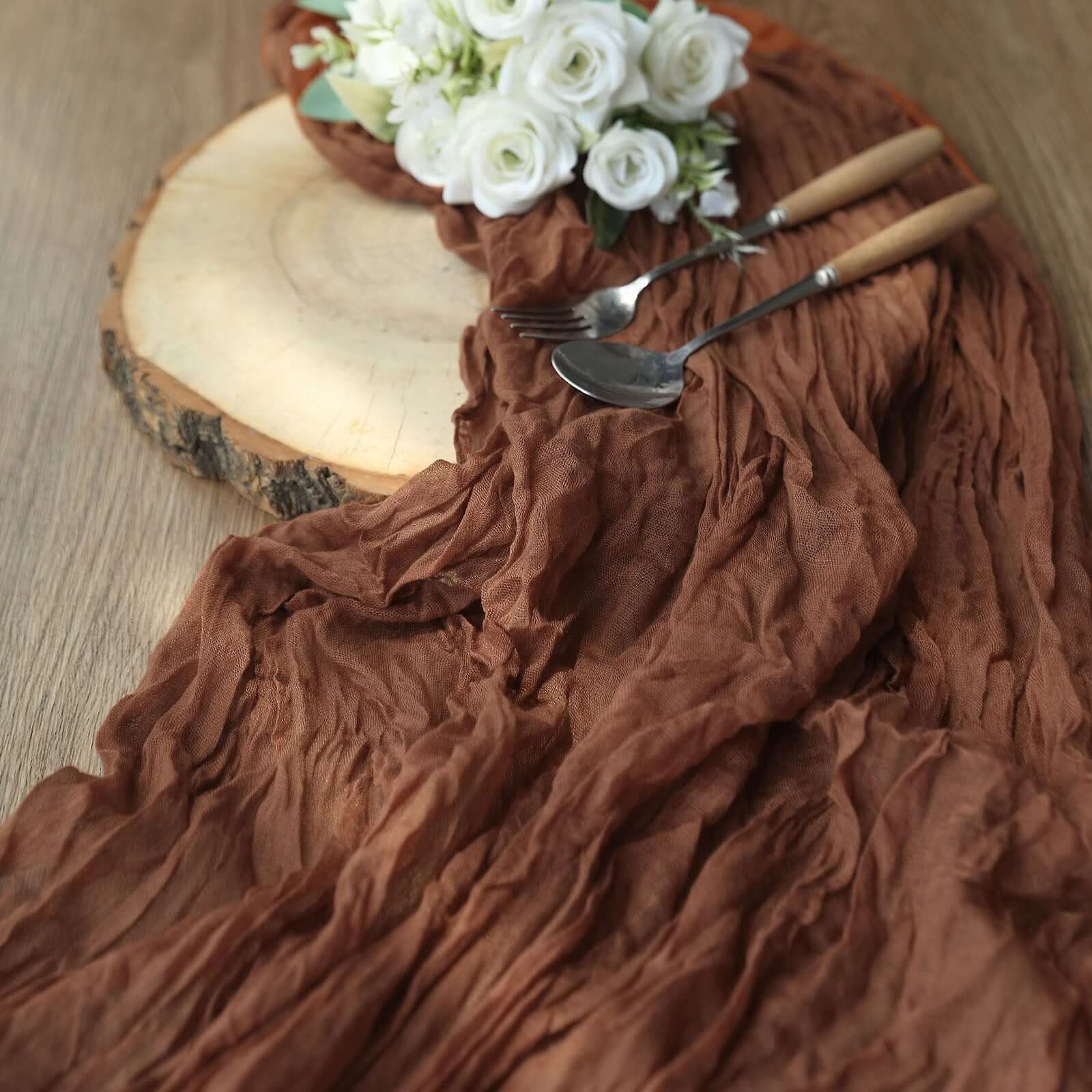Hot Sale! 10ft Cinnamon Brown Gauze Cheesecloth Table Runner in Rustic Boho Style