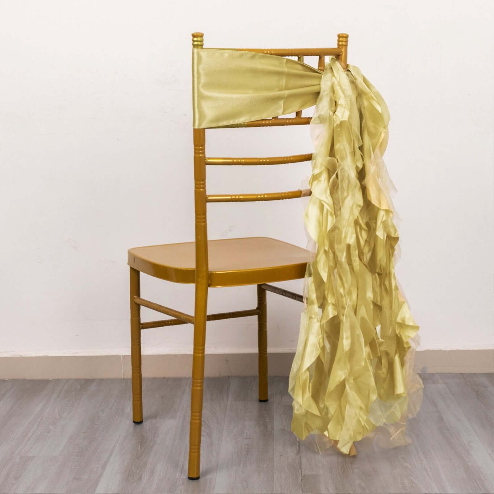 Hot Deal! 5-Piece Champagne Chiffon Satin Chair Sashes with Curly Willow Style