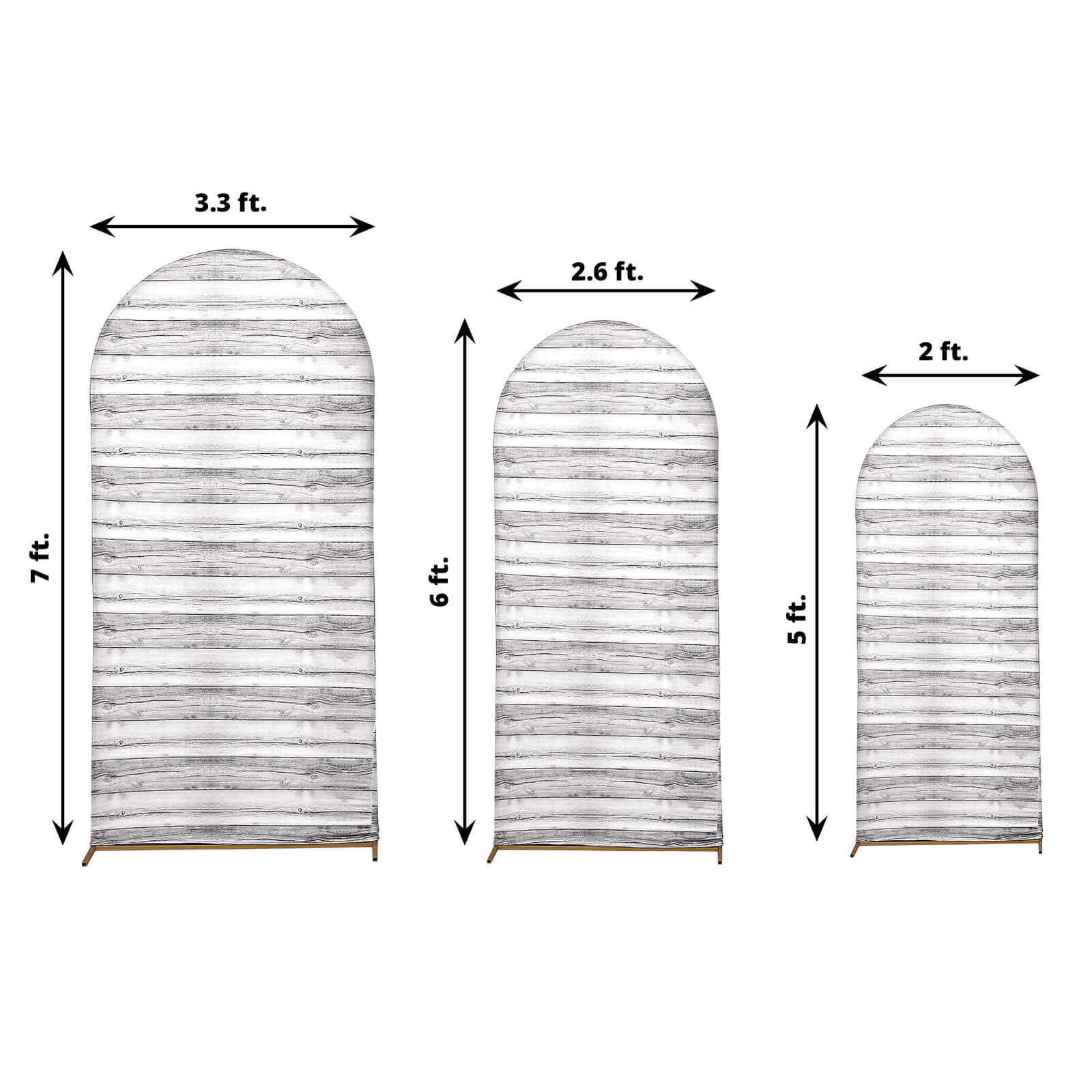 Special Offer! Set of 3 White Rustic Wood Pattern Spandex Covers for Round Top Chiara Wedding Arch Backdrops - 5ft, 6ft, 7ft