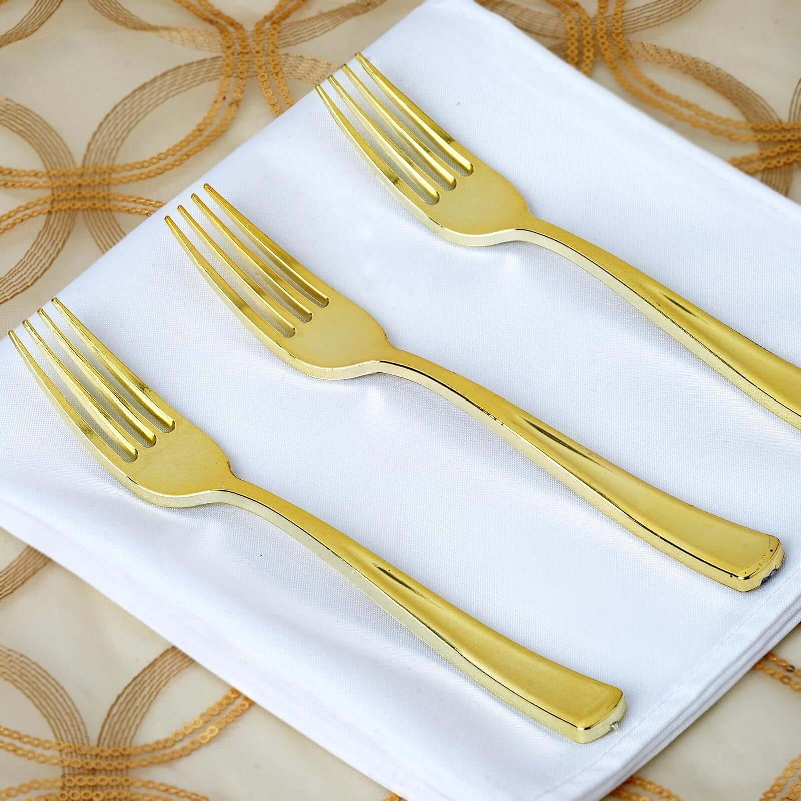 25-Piece Set of Heavy-Duty Metallic Gold Decorative Disposable Plastic Forks, 7 Inches