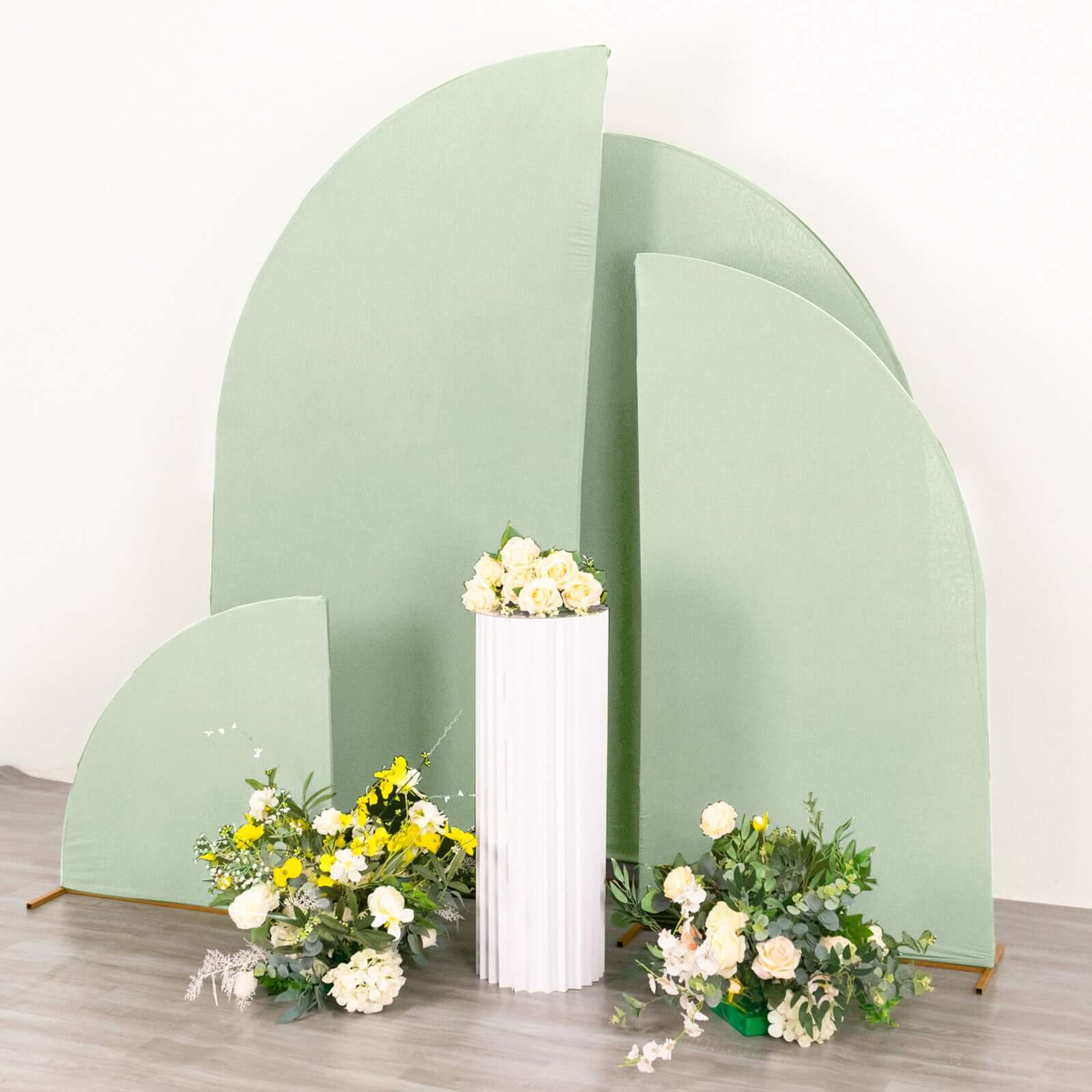 4-Piece Matte Sage Green Spandex Half Moon Wedding Arch Covers - Custom Fit, Various Sizes