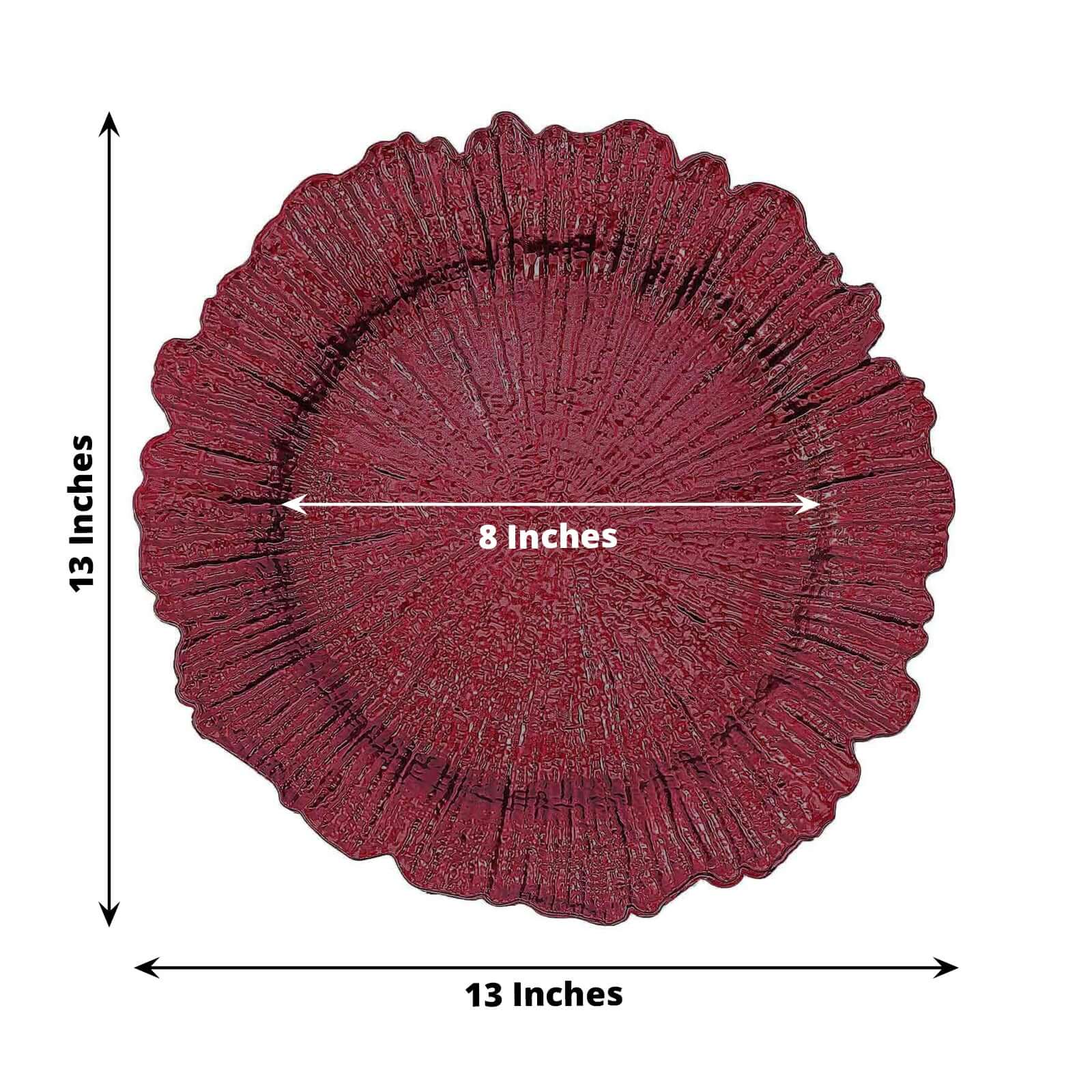 6-Piece Set of 13-Inch Burgundy Acrylic Plastic Round Dinner Charger Plates with Reef Design