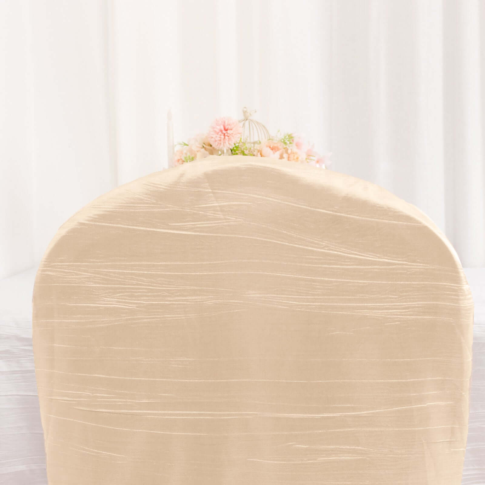 Beige Reusable Crinkle Crushed Taffeta Chair Cover for Banquet Chairs - Great Value!