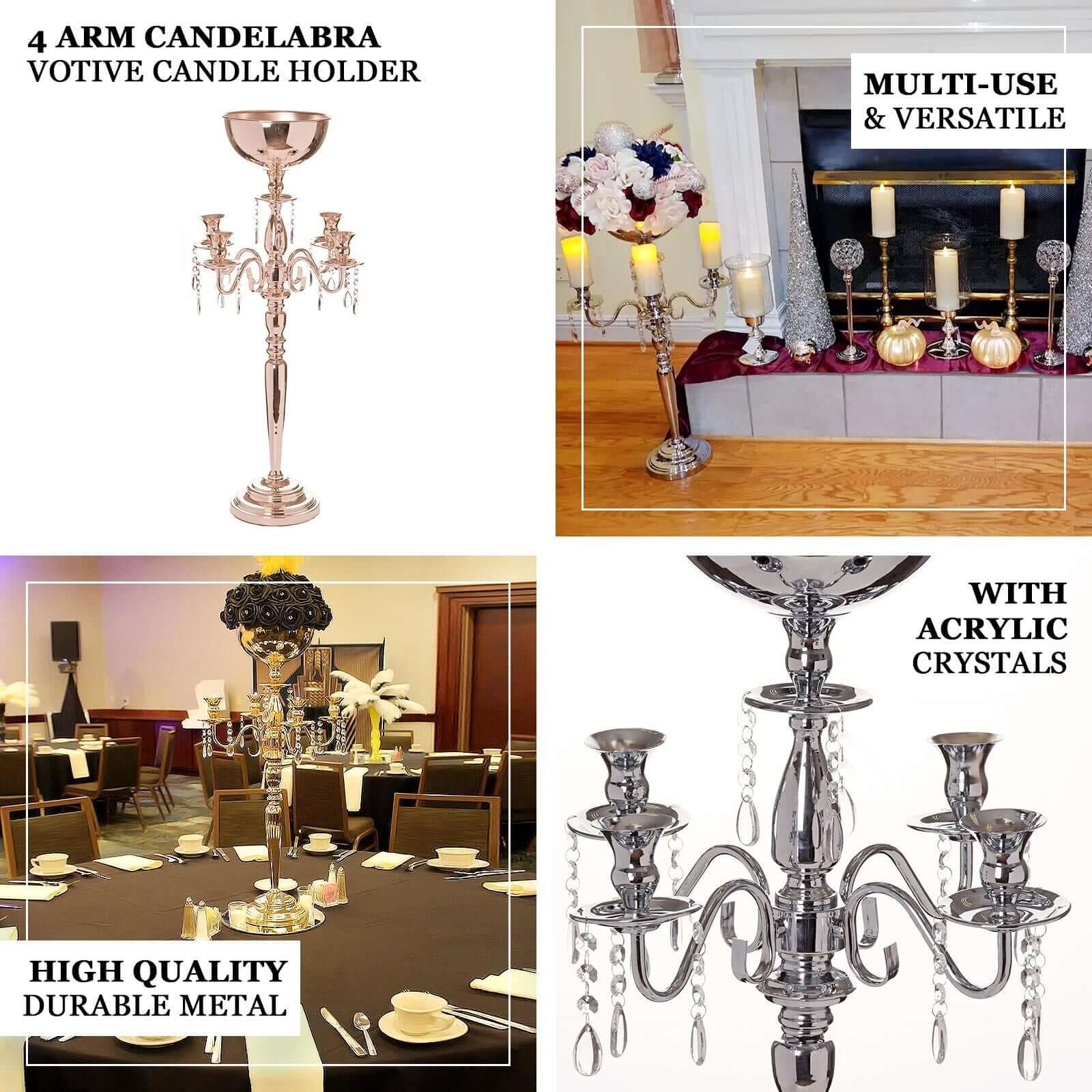 4 - Arm Gold Metal Candelabra with Flower Vase Bowl for Wedding Table Centerpiece