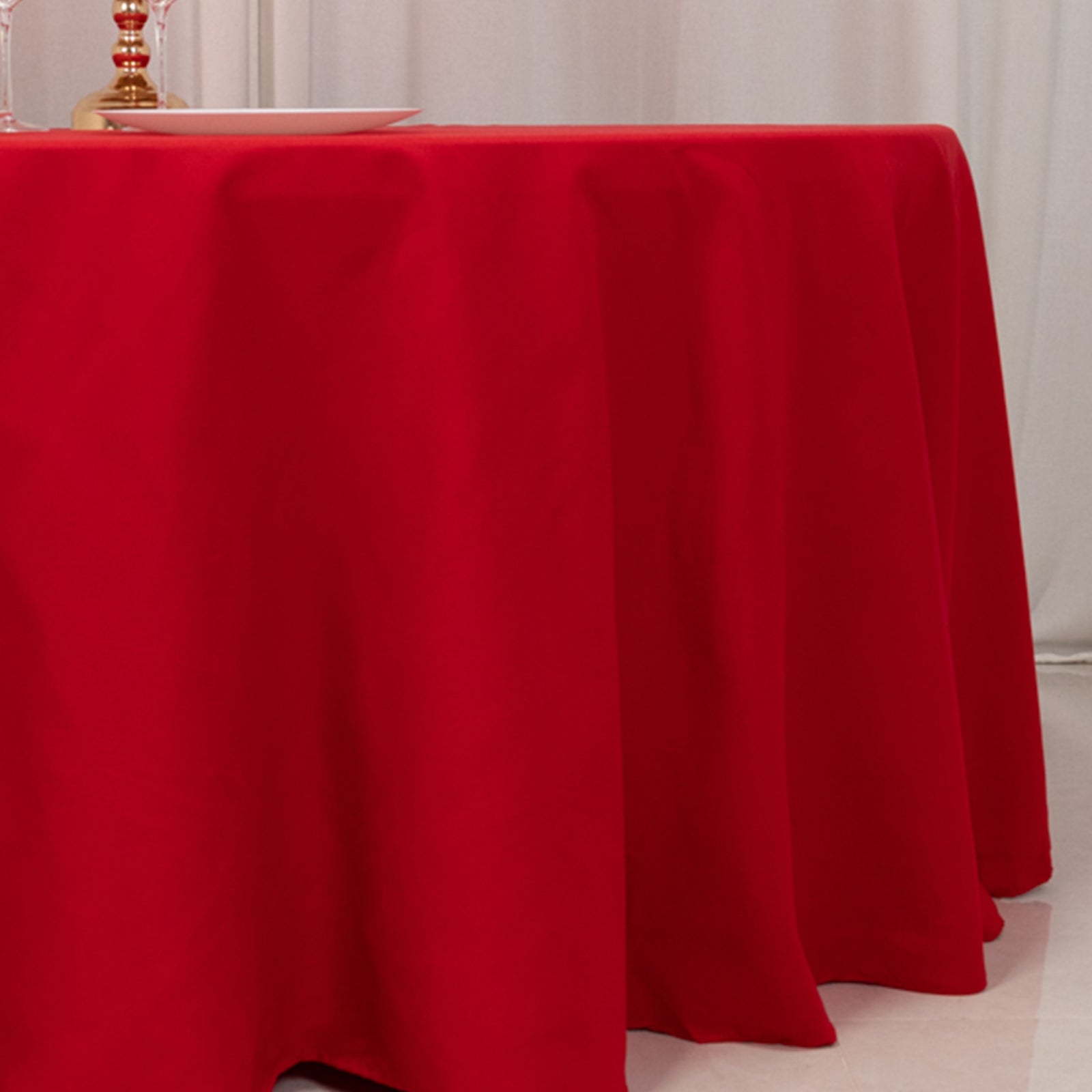 Hot Sale! 120-Inch Seamless Red Cotton Blend Round Tablecloth - Wrinkle-Resistant Table Cover