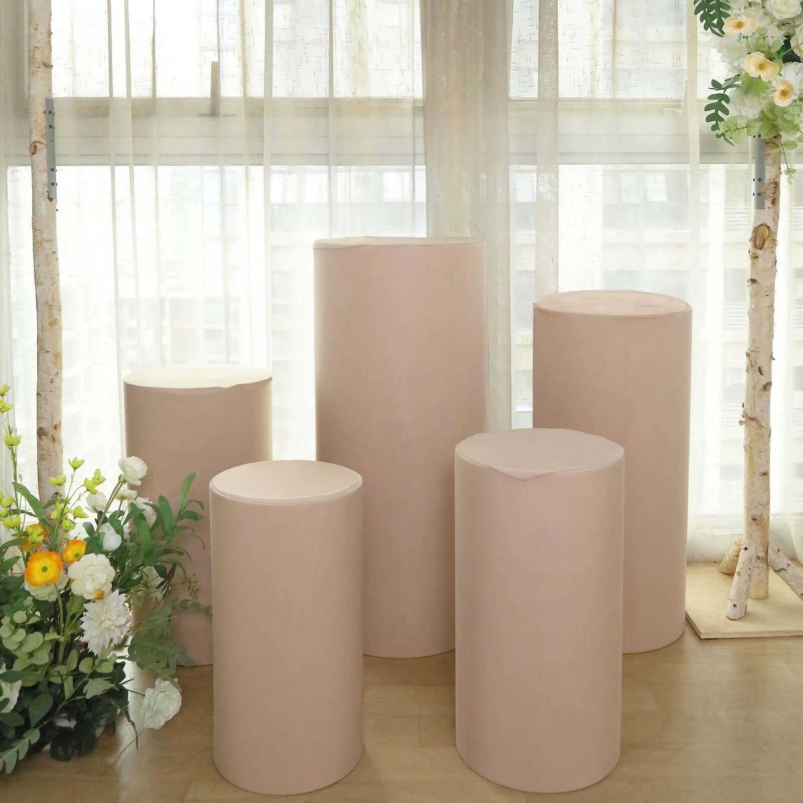Amazing Deal! Set of 5 Nude Stretchable Spandex Cylinder Pedestal Stand Covers, 160 GSM