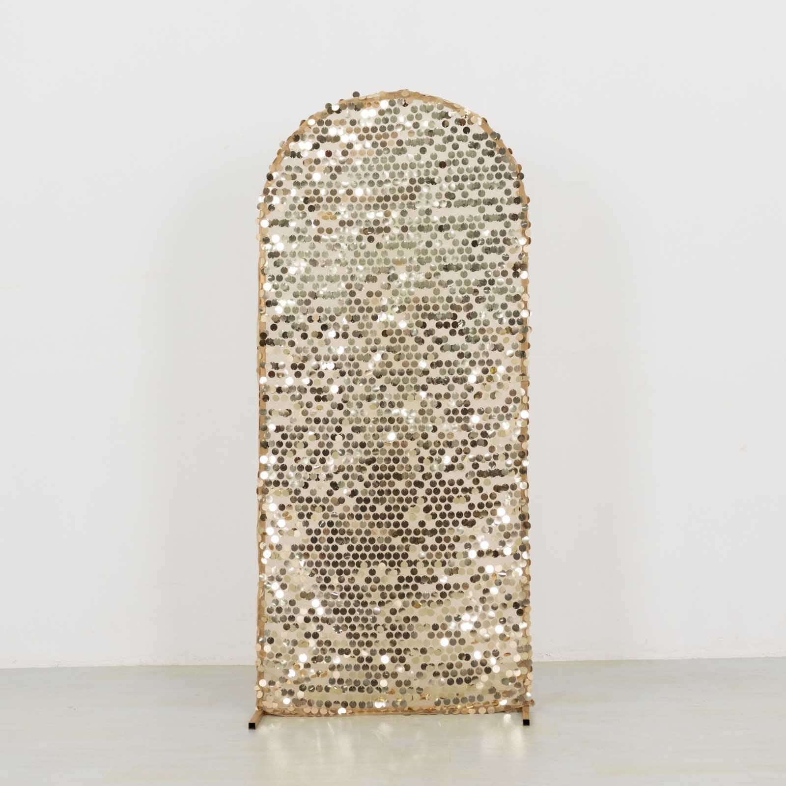 5ft Sparkly Champagne Sequin Fitted Cover for Round Top Wedding Arch - Ideal Decoration