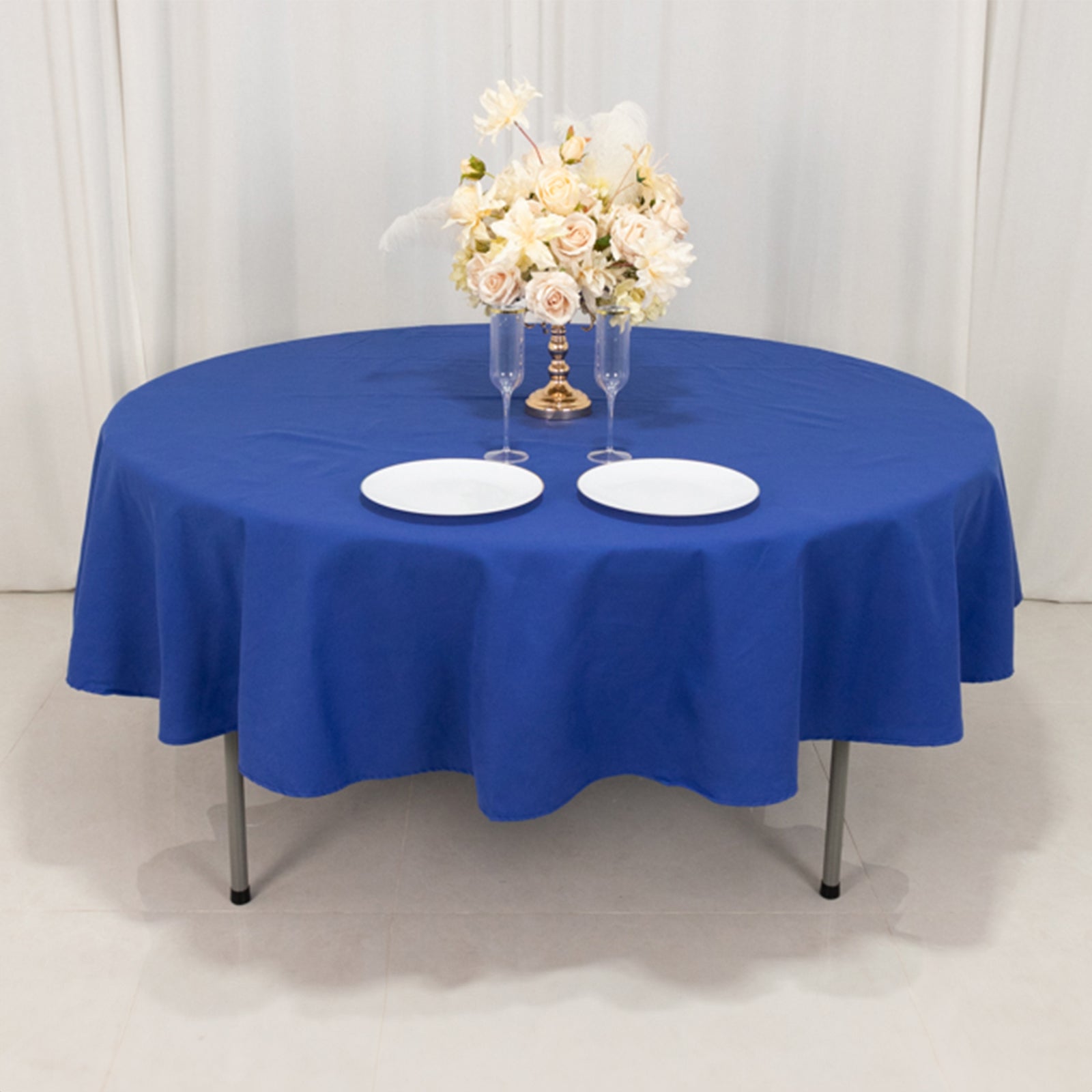 Wrinkle-Resistant Royal Blue 90" Cotton Blend Round Tablecloth - Ideal for Events