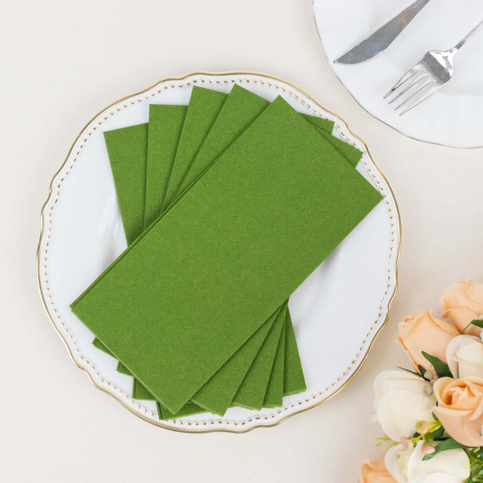 20-Pack Disposable Olive Green Airlaid Guest Towels - Linen-Like, Highly Absorbent Napkins