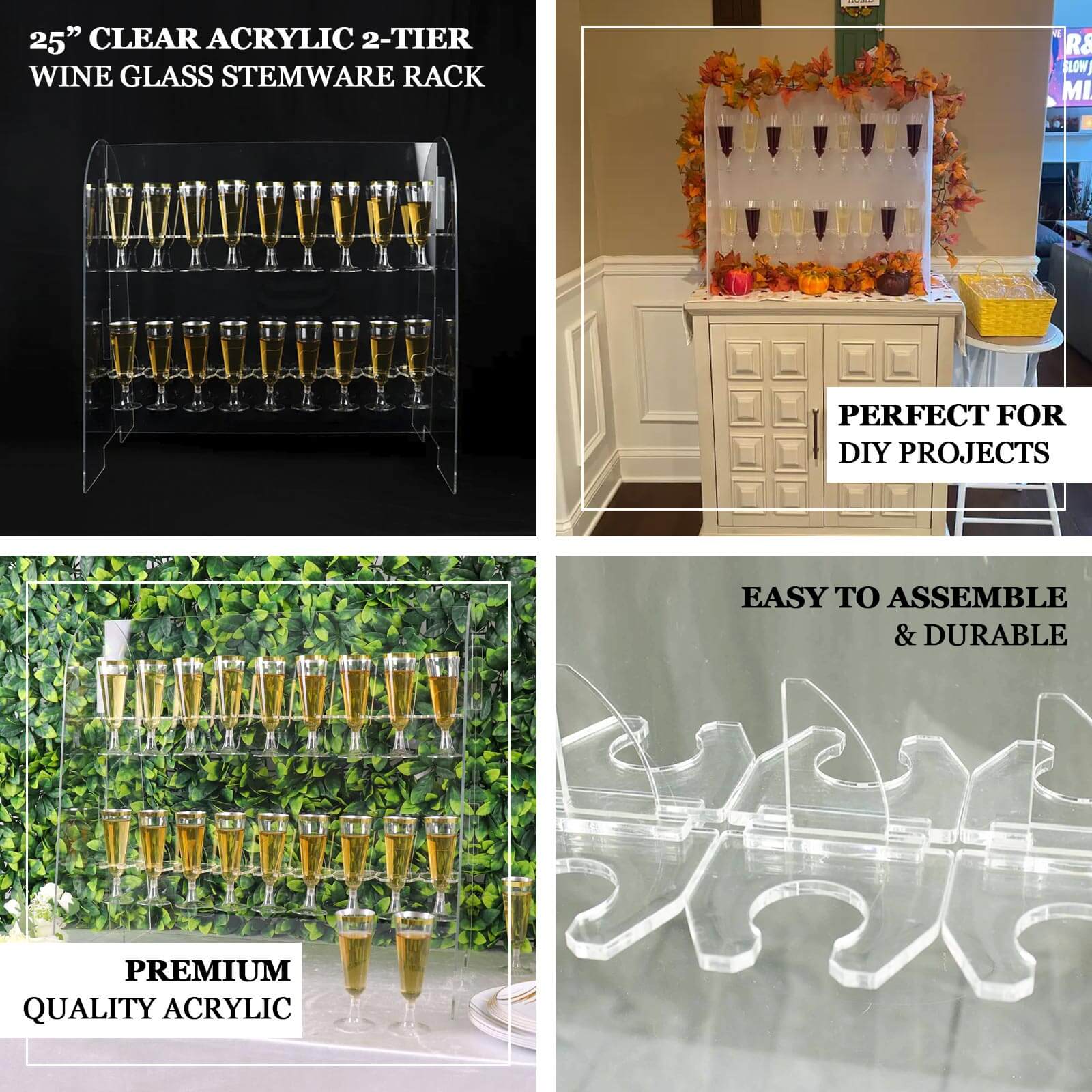 Gold Mirror Finish 2-Tier Champagne Glass Holder Display Stand - Modern Stemware Rack with 18 Hooks for Events