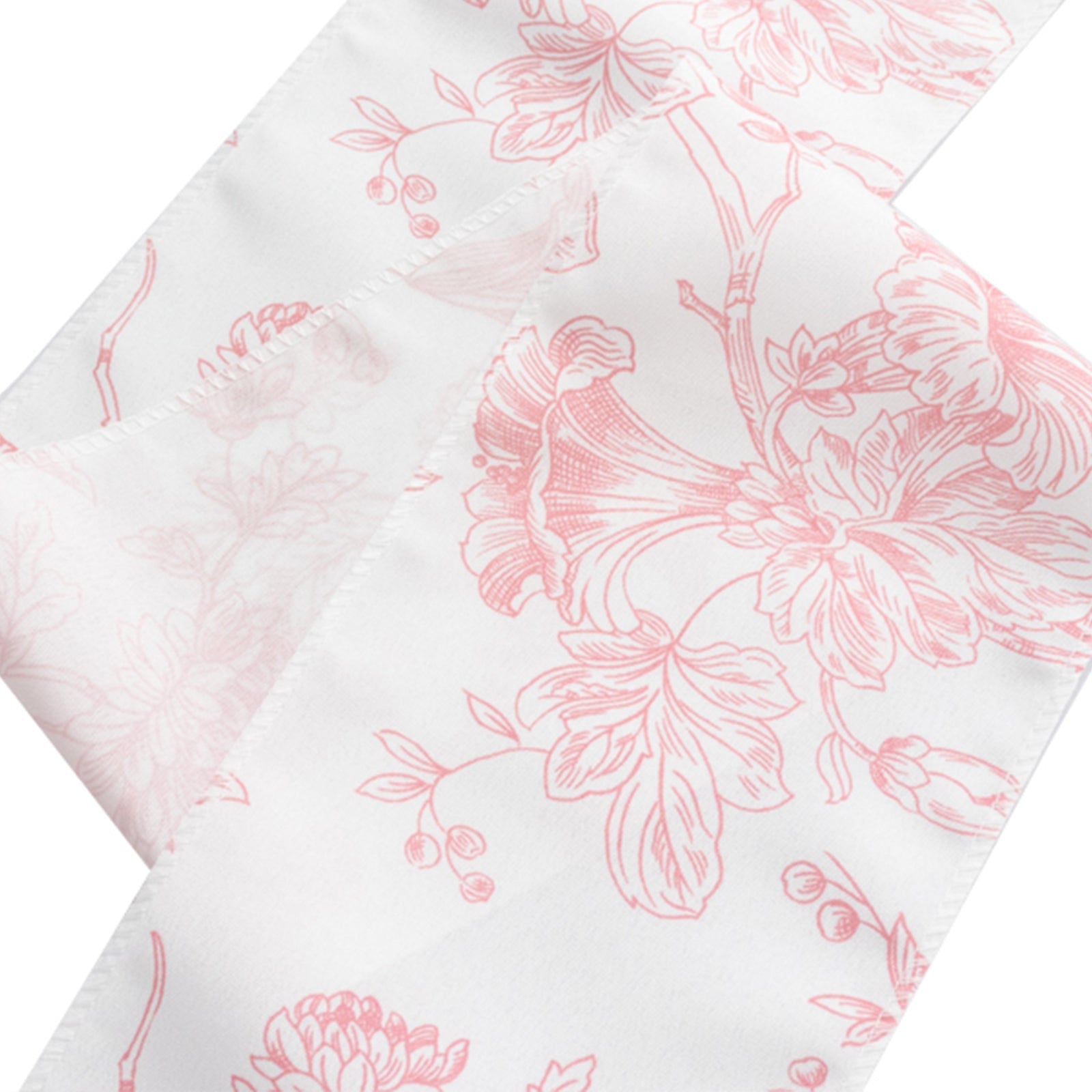 Hot Sale! Wrinkle-Resistant & Durable Polyester Chair Sashes in White/Pink French Toile Floral Design, 6x108
