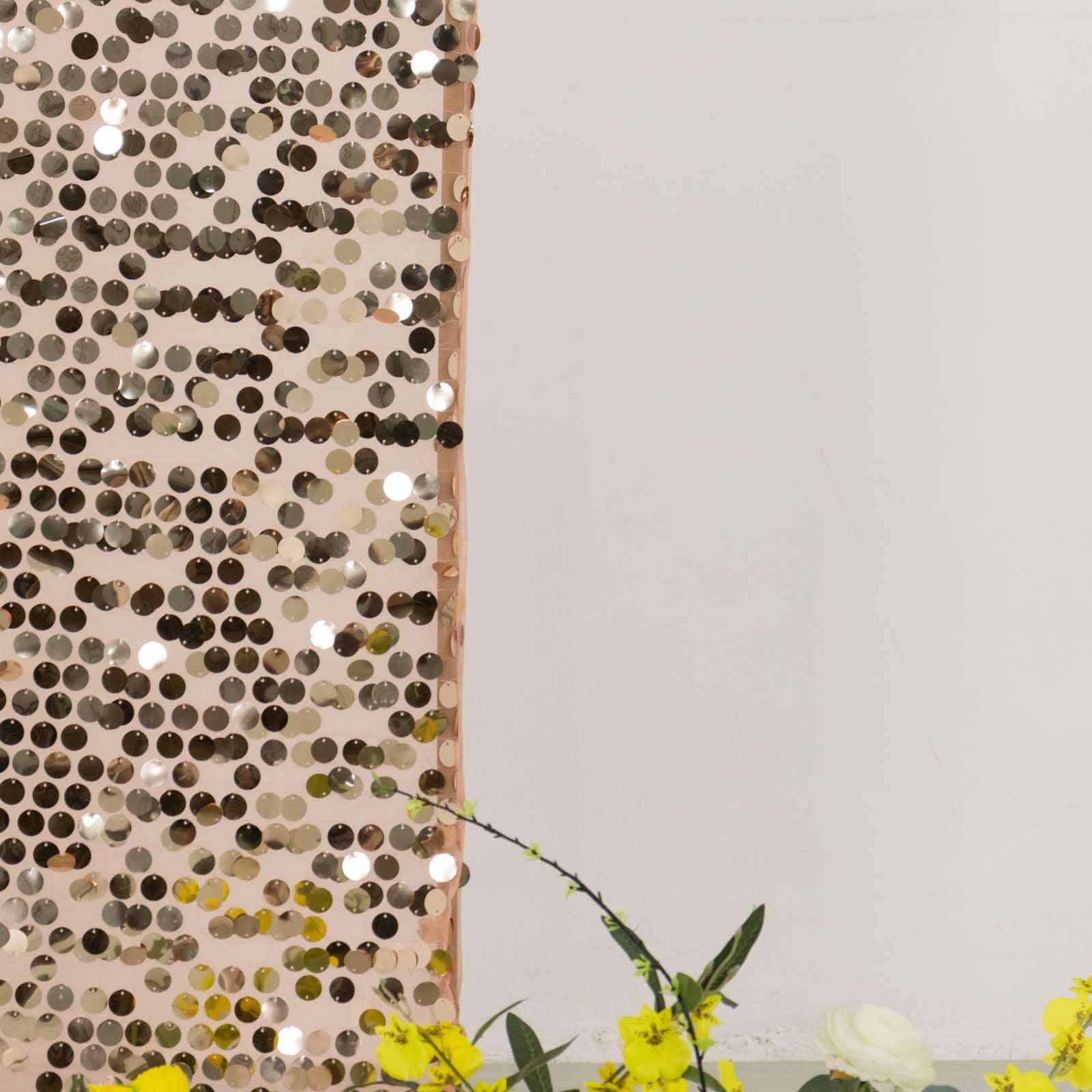 5ft Sparkly Rose Gold Payette Sequin Fitted Cover for Round - Top Wedding Arch Stand