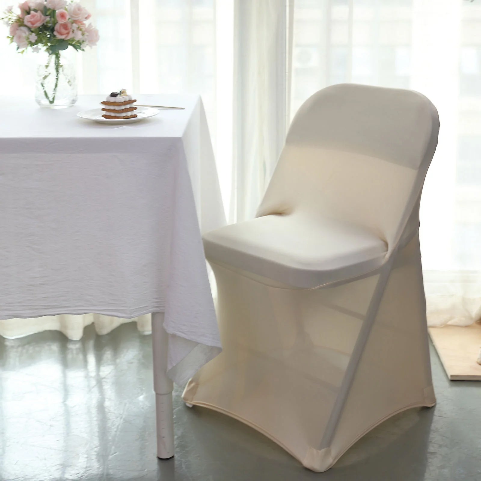 10-Pack Durable Beige Spandex Stretch Chair Covers for Folding Chairs - Great Deal!