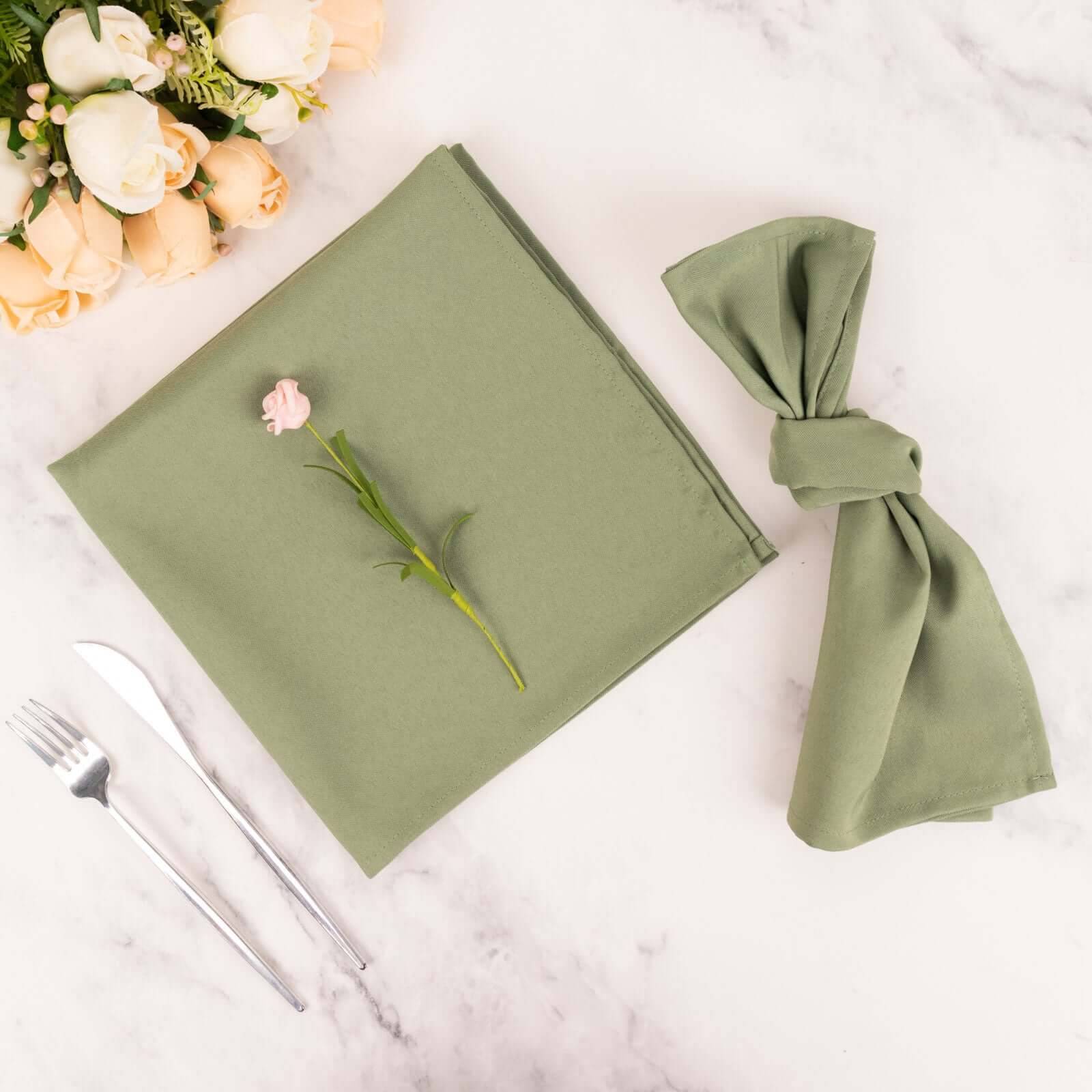 5-Piece Set of Premium Polyester 20x20 Dinner Napkins in Dusty Sage Green - Stain & Wrinkle Resistant