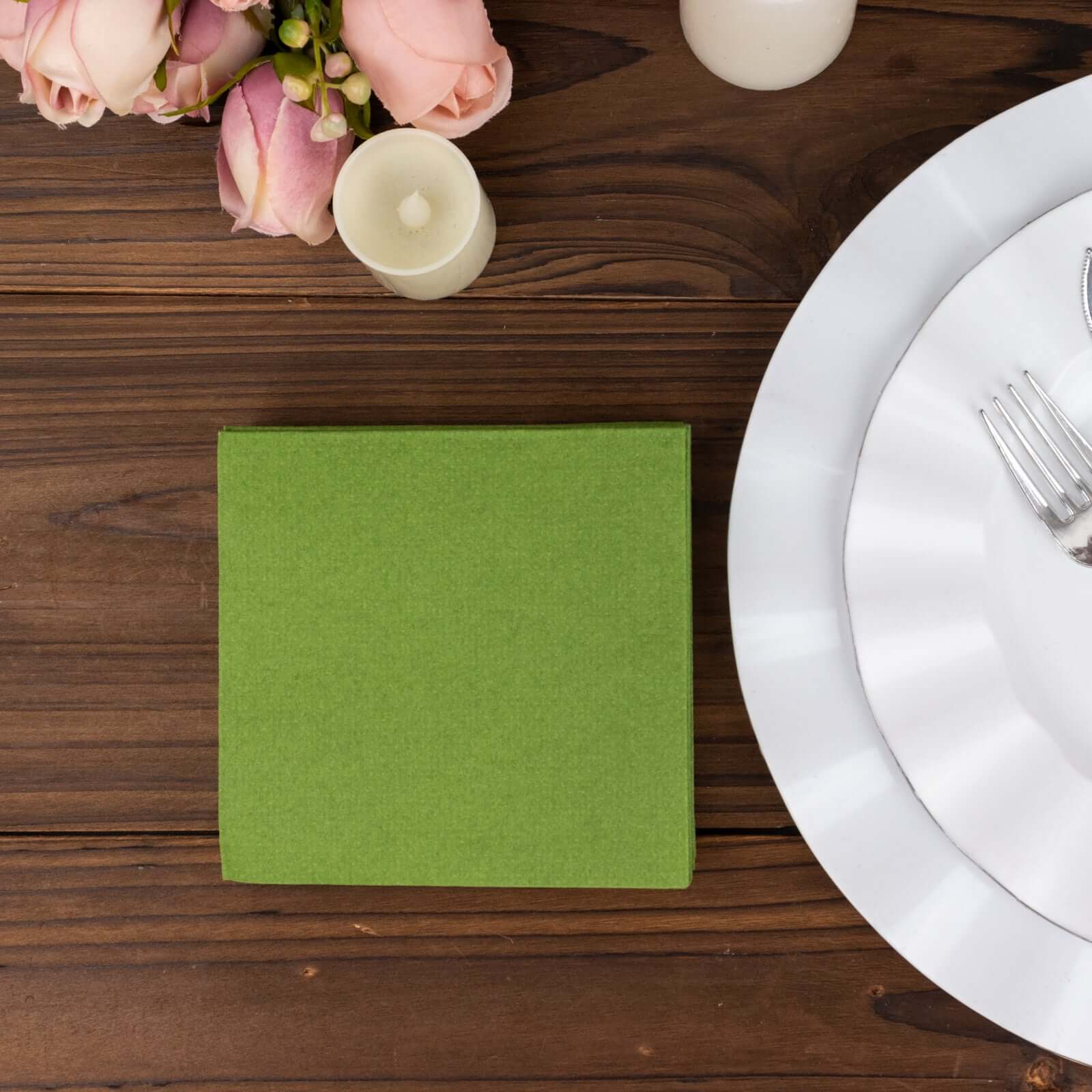 Great Deal! 20-Pack 5x5 Olive Green Airlaid Cocktail Napkins with Linen-Like Feel and High Absorbency