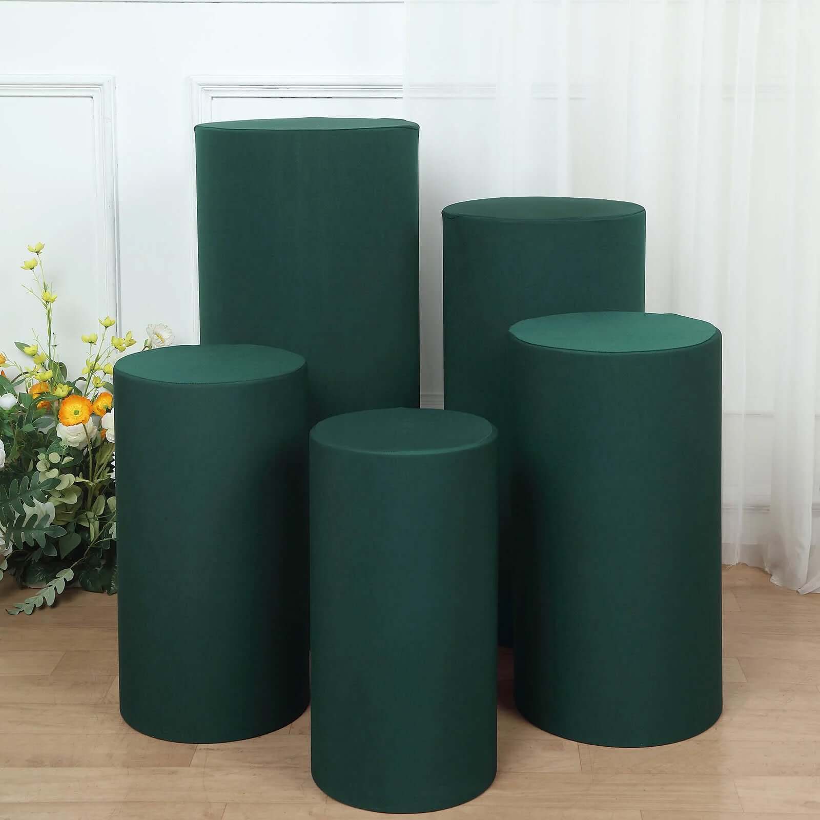 Hot Deal! Set of 5 Stretchable Hunter Emerald Green Spandex Cylinder Pedestal Stand Covers, 160 GSM