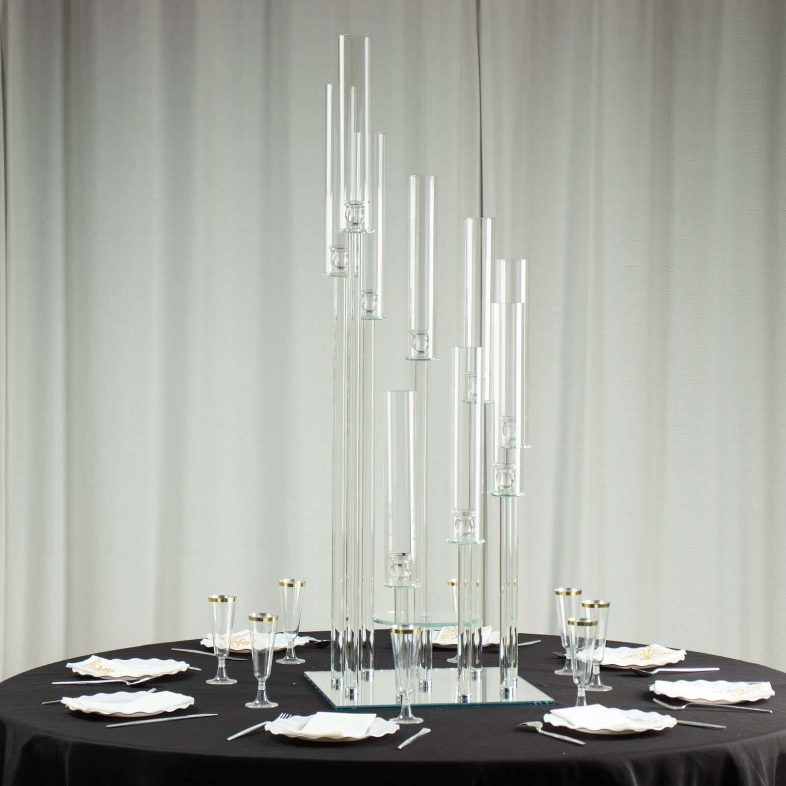 4ft Crystal Glass 9-Pillar Candelabra with Center Flower Stand - Ideal Table Centerpiece