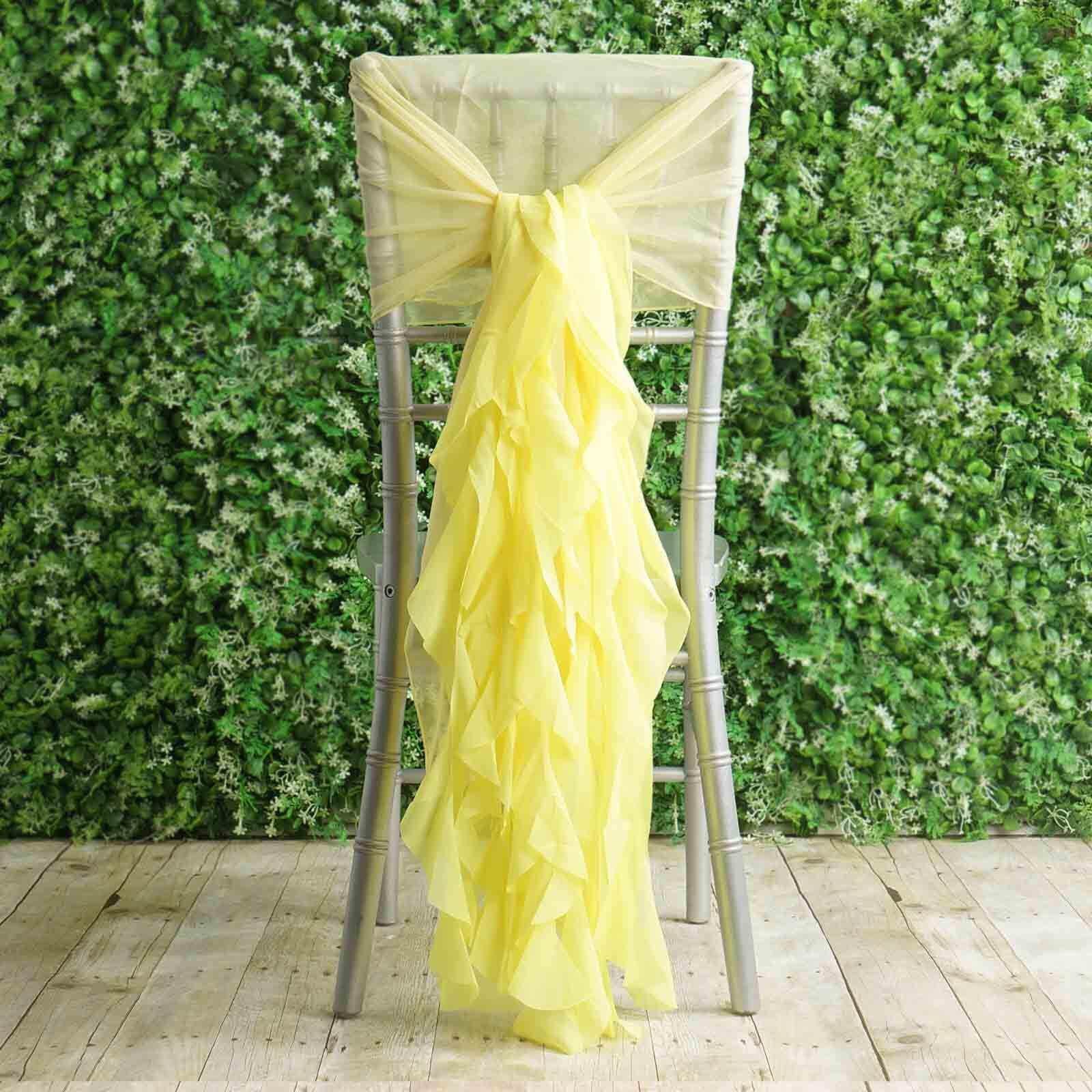Stylish Yellow Chiffon Chair Sashes with Willow Ruffles Design - 1 Set, Perfect for Decor