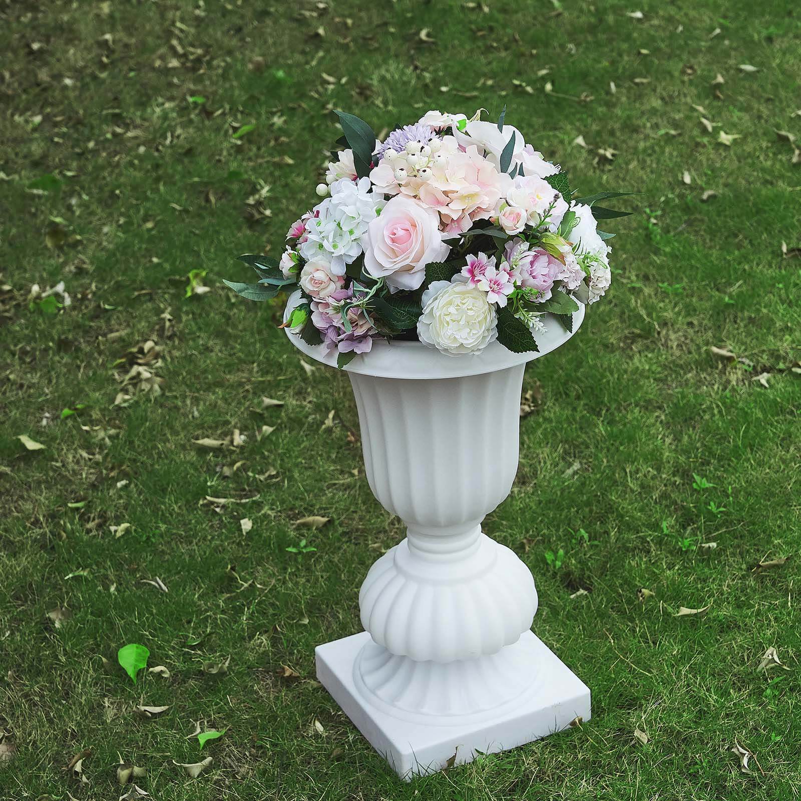 2-Pack PVC White Floral Urn Planter Pedestal Flower Pot Plant Stand