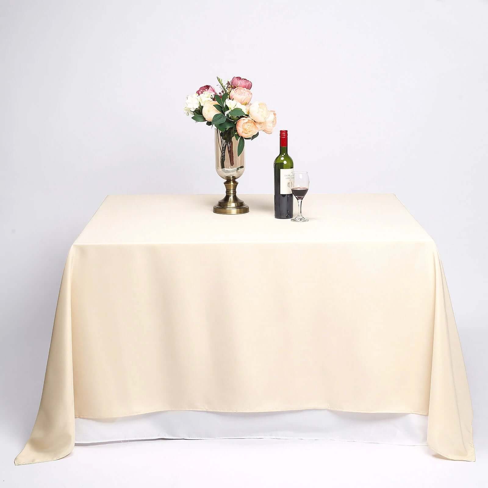 Beige 90x90 Polyester Square Tablecloth - Durable & Wrinkle-Resistant