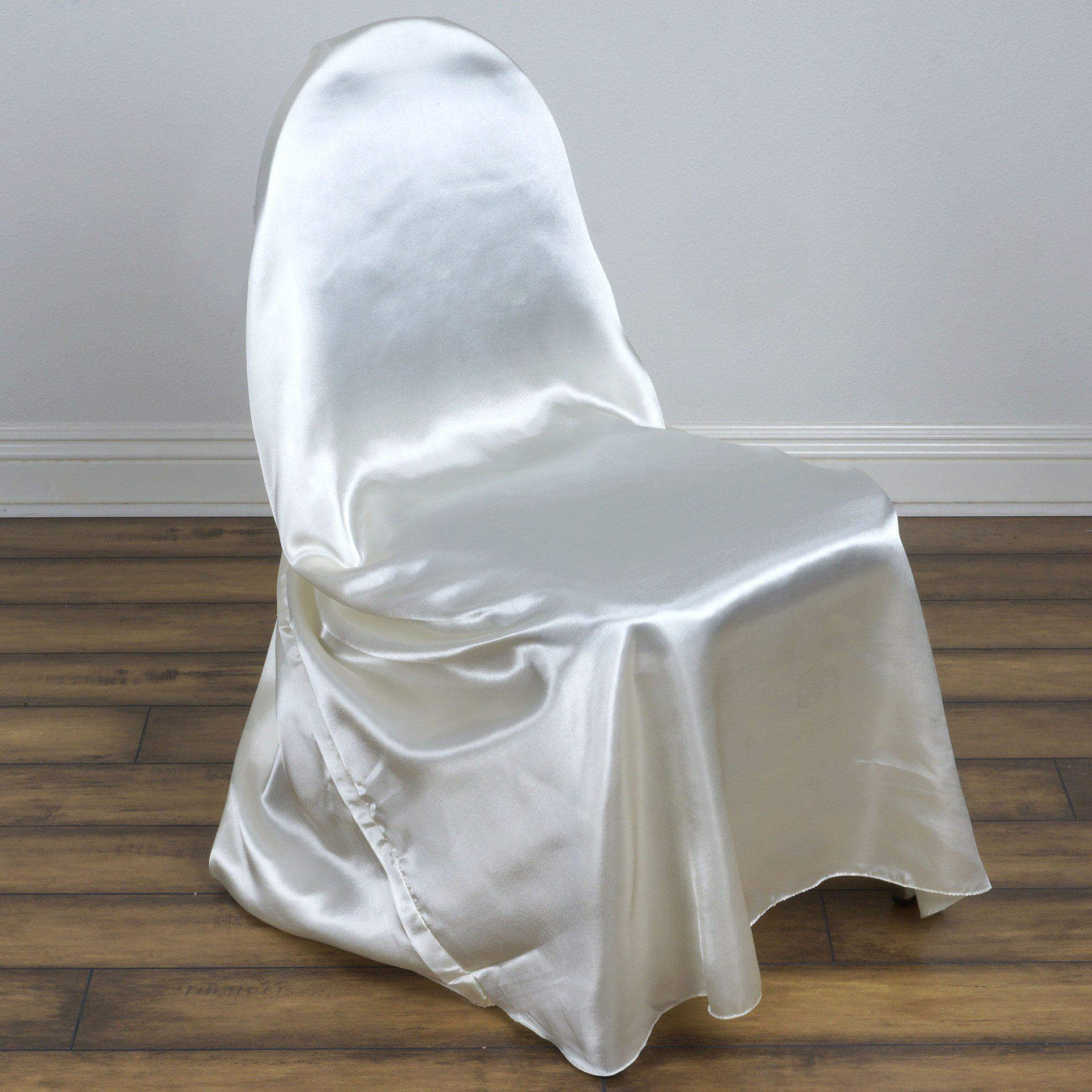 Ivory Satin Self-Tie Universal Chair Cover - Durable Slip-On for Folding, Dining & Banquet Chairs