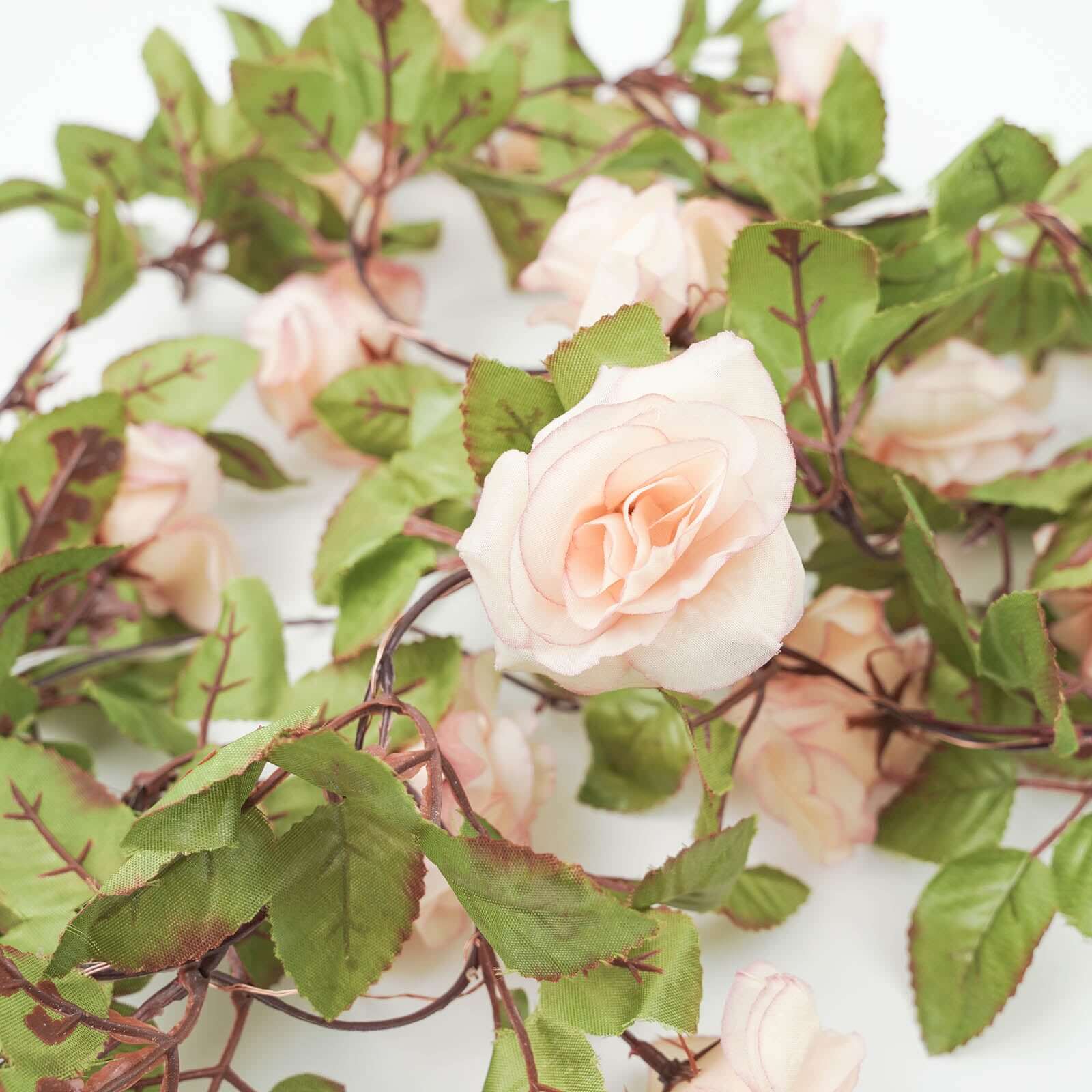 7ft LED Blush Silk Rose Garland with Warm White Battery - Operated Lights, Perfect for Decor