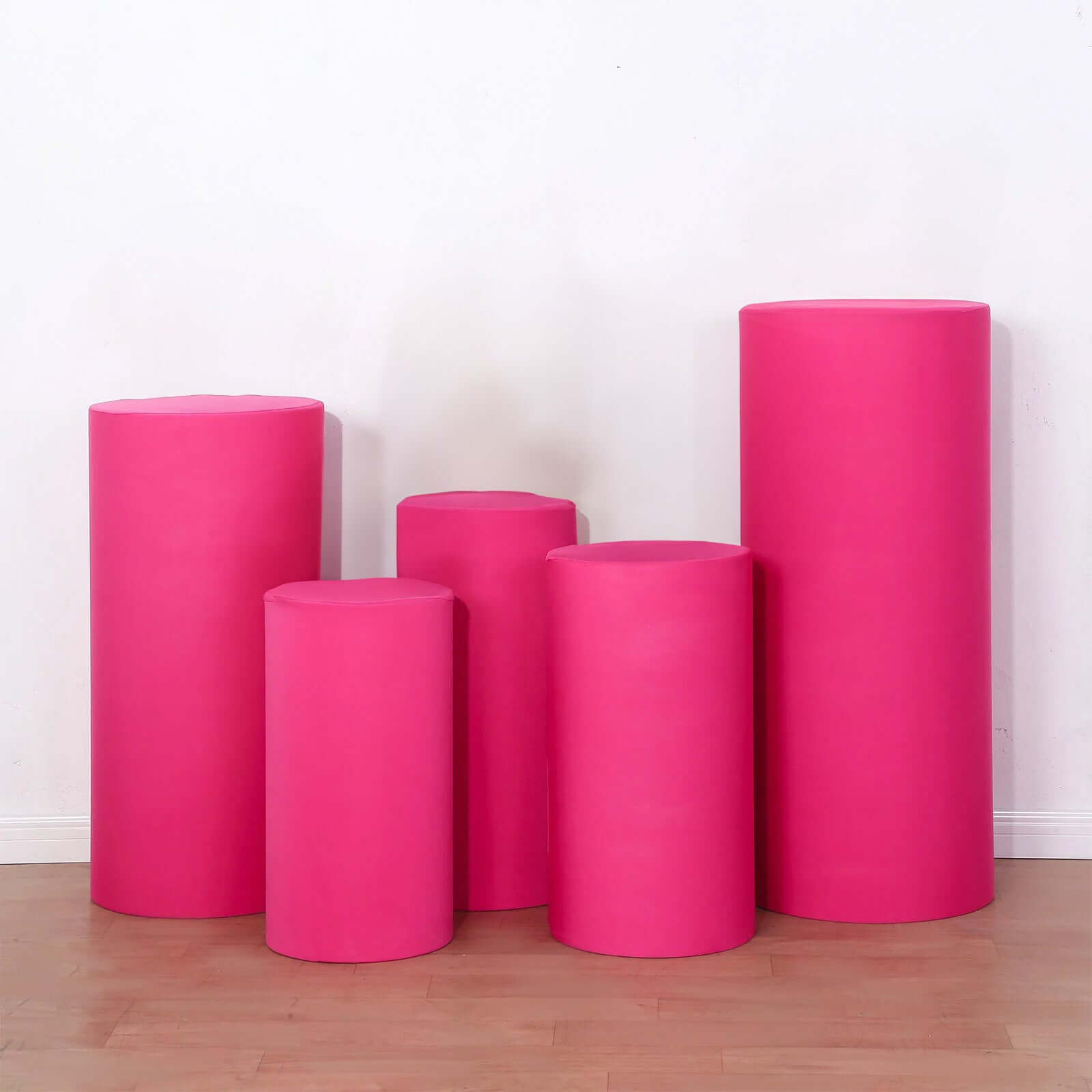 Hot Deal! Set of 5 Fuchsia Stretchable 160 GSM Spandex Cylinder Pedestal Stand Covers