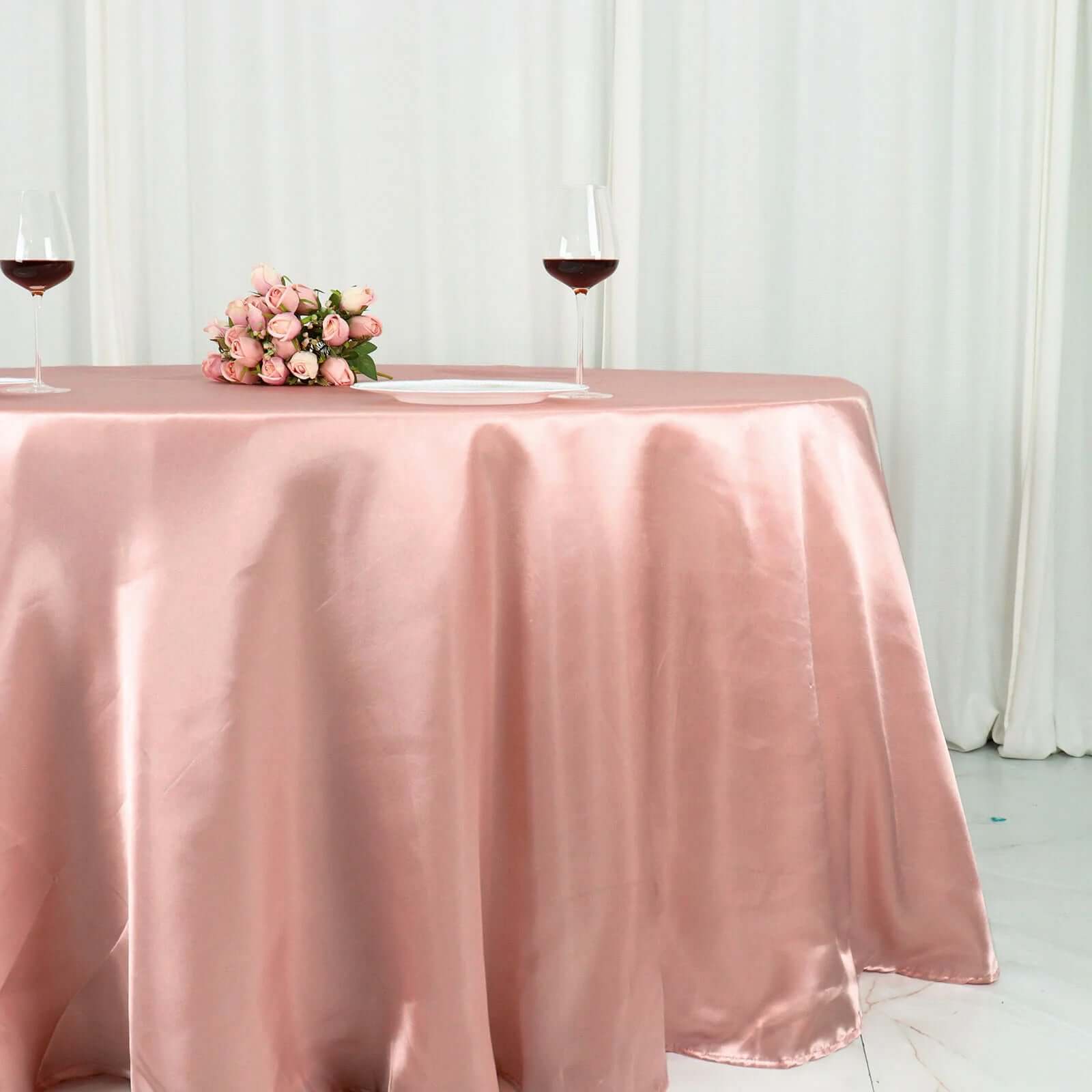 Stylish Dusty Rose Satin 132 Round Tablecloth - Seamless & Stain-Resistant