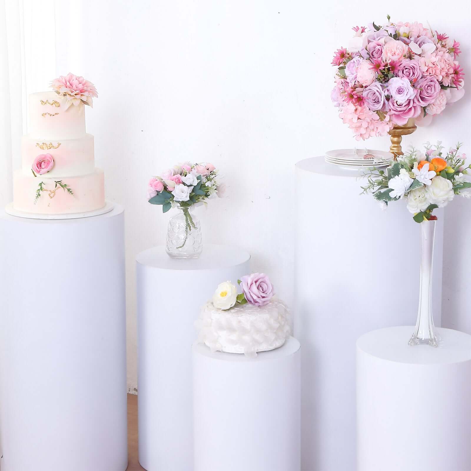 Special Offer! Set of 5 White Metal Round Cylinder Pillar Prop Stands for Wedding Aisle Display