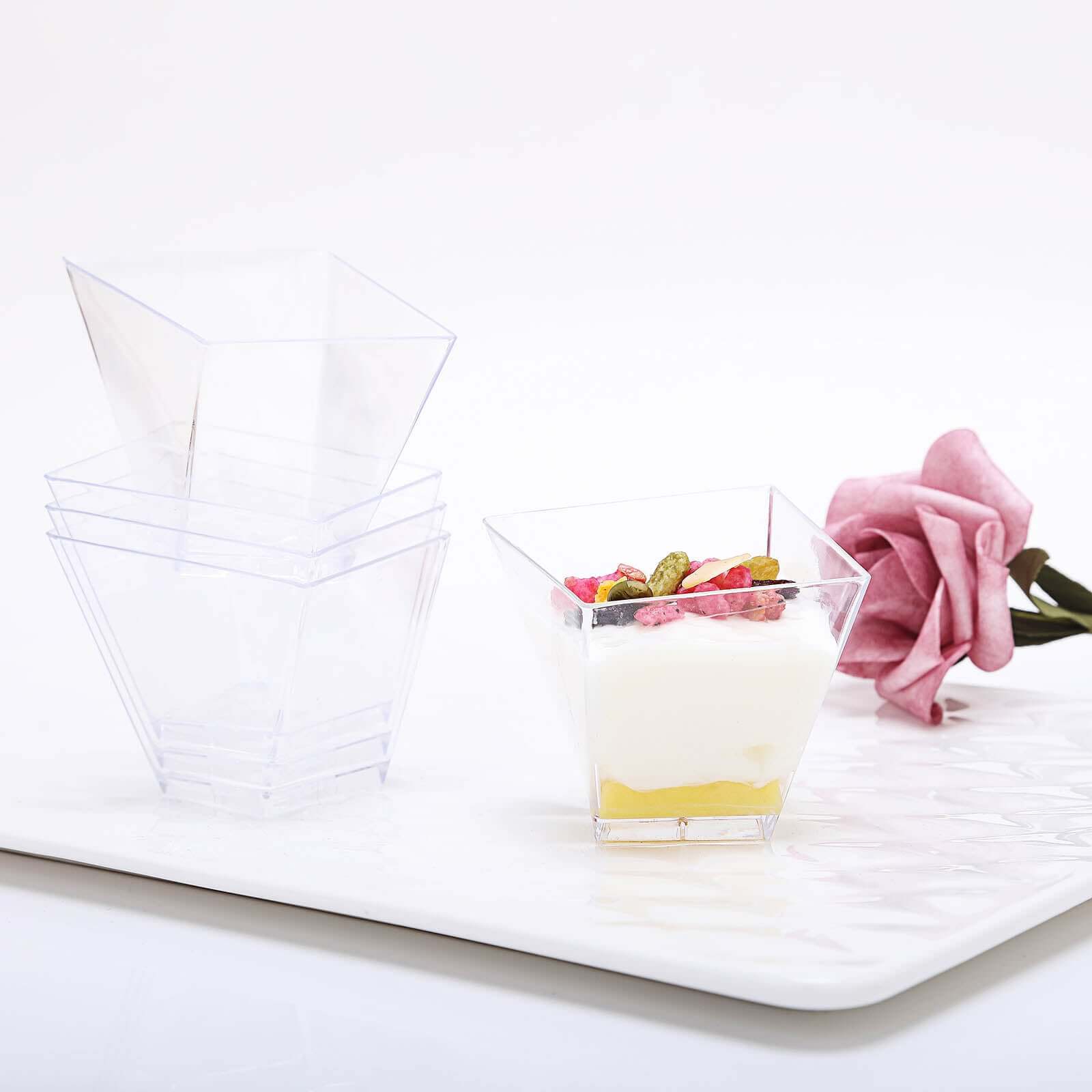 50-Pack 2oz Durable Disposable Clear Square Twist Plastic Dessert Cups for Parties