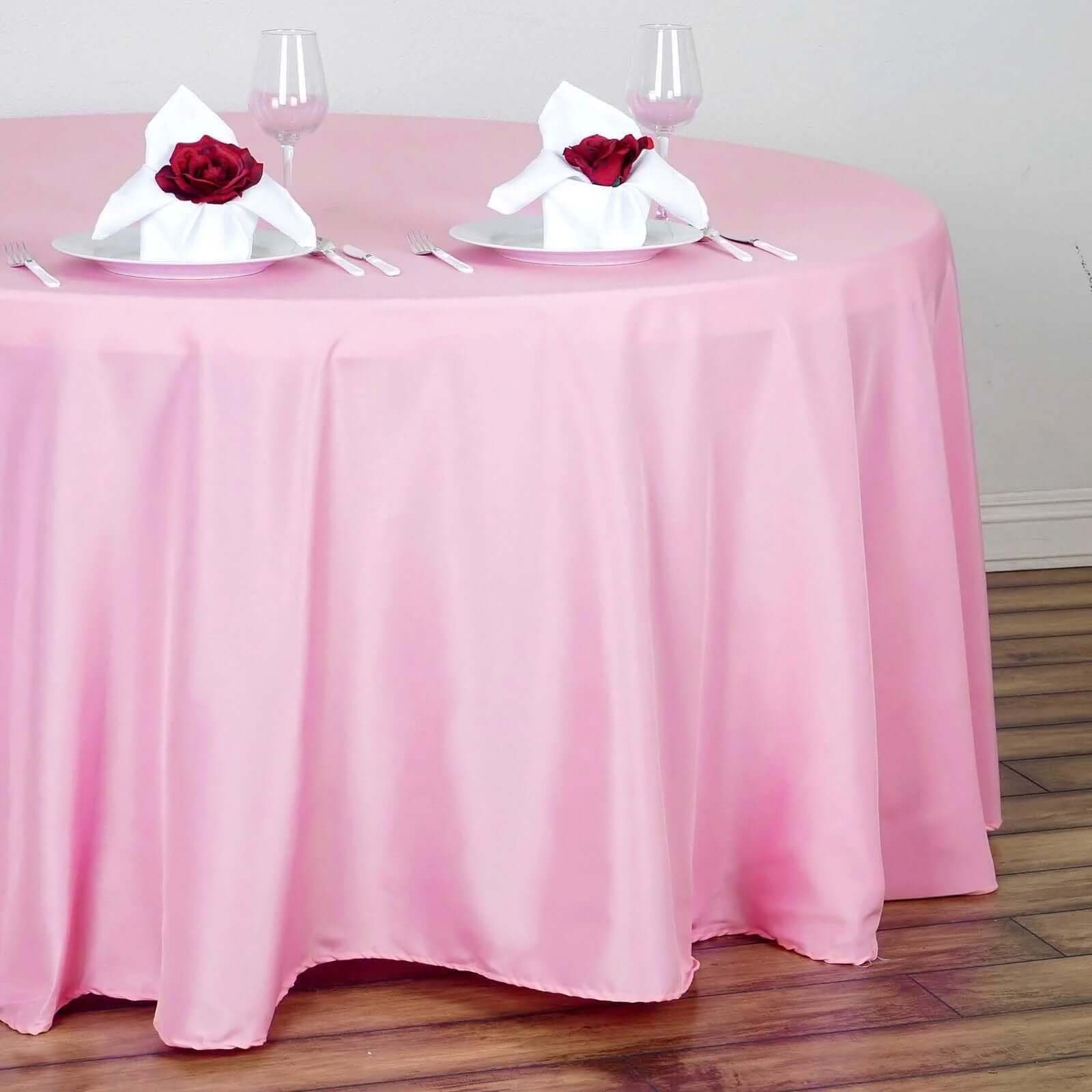 Hot Sale! 132-Inch Seamless Pink Polyester Round Tablecloth for Various Events