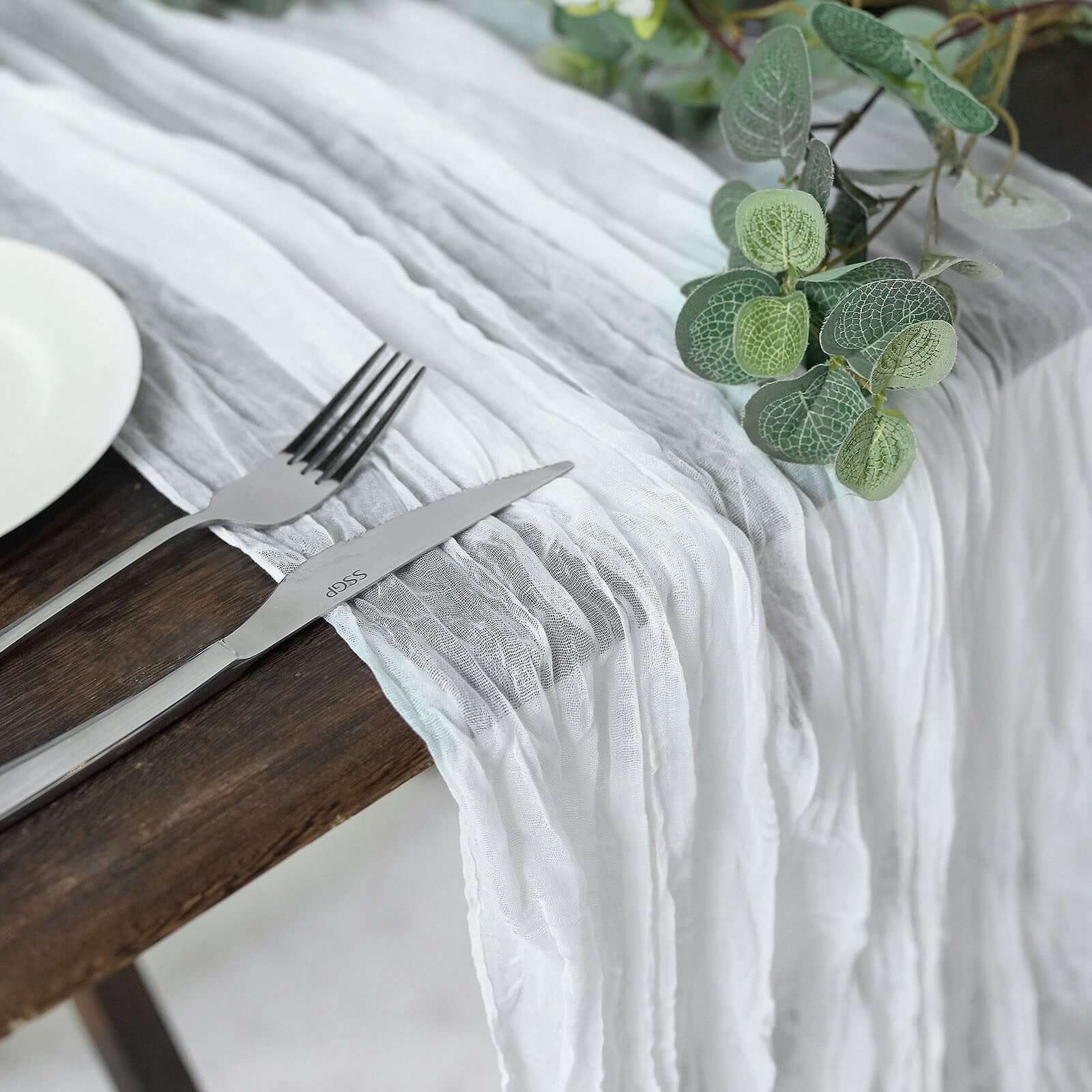 Soft White 10ft Cheesecloth Table Runner for Rustic Boho Decor