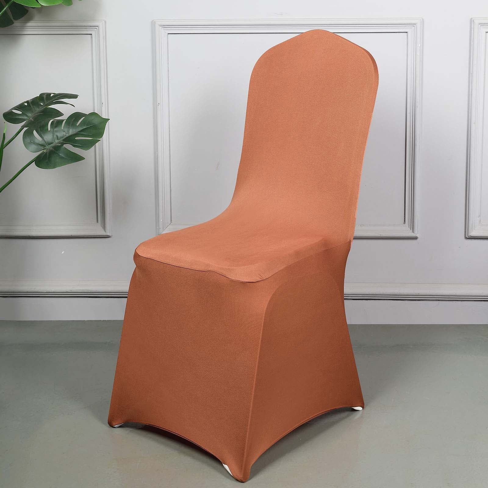 10-Piece Set of Durable Terracotta (Rust) Spandex Stretch Chair Covers for Banquets