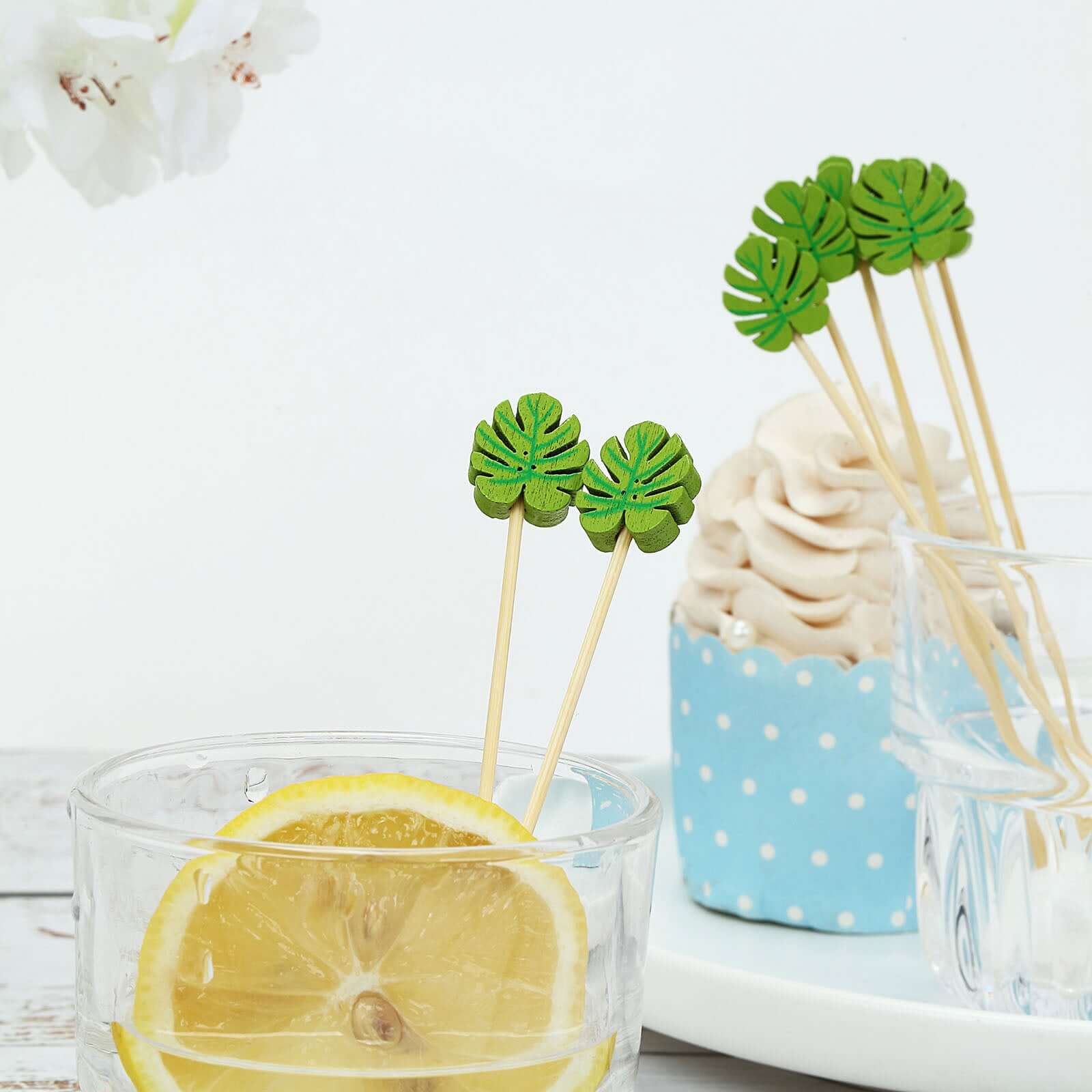 100-Piece Set of Eco-Friendly Bamboo Cocktail Picks with Tropical Leaf Design, 5 Inches Long