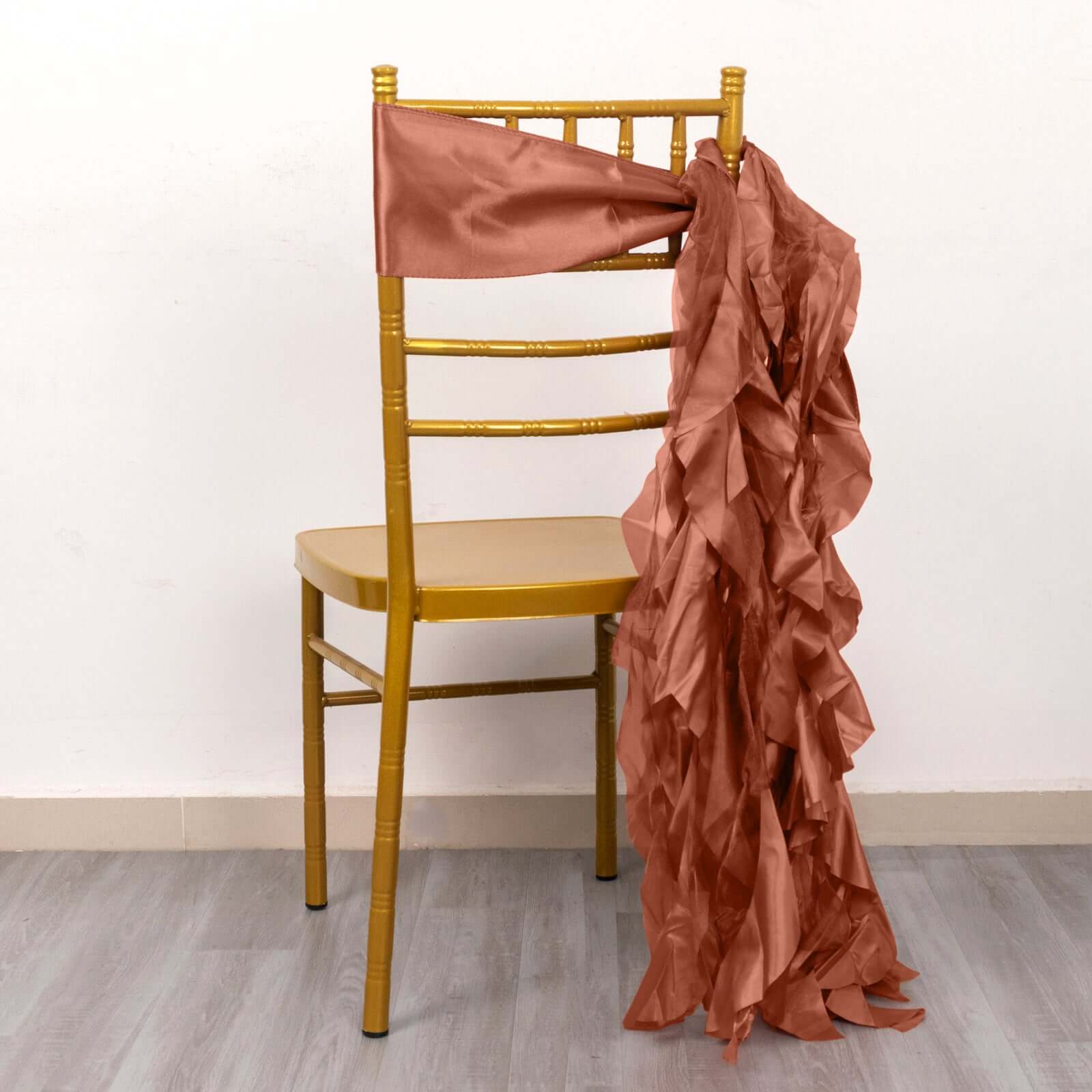 5-Pack Terracotta (Rust) Chiffon Satin Curly Willow Chair Sashes - Easy Install