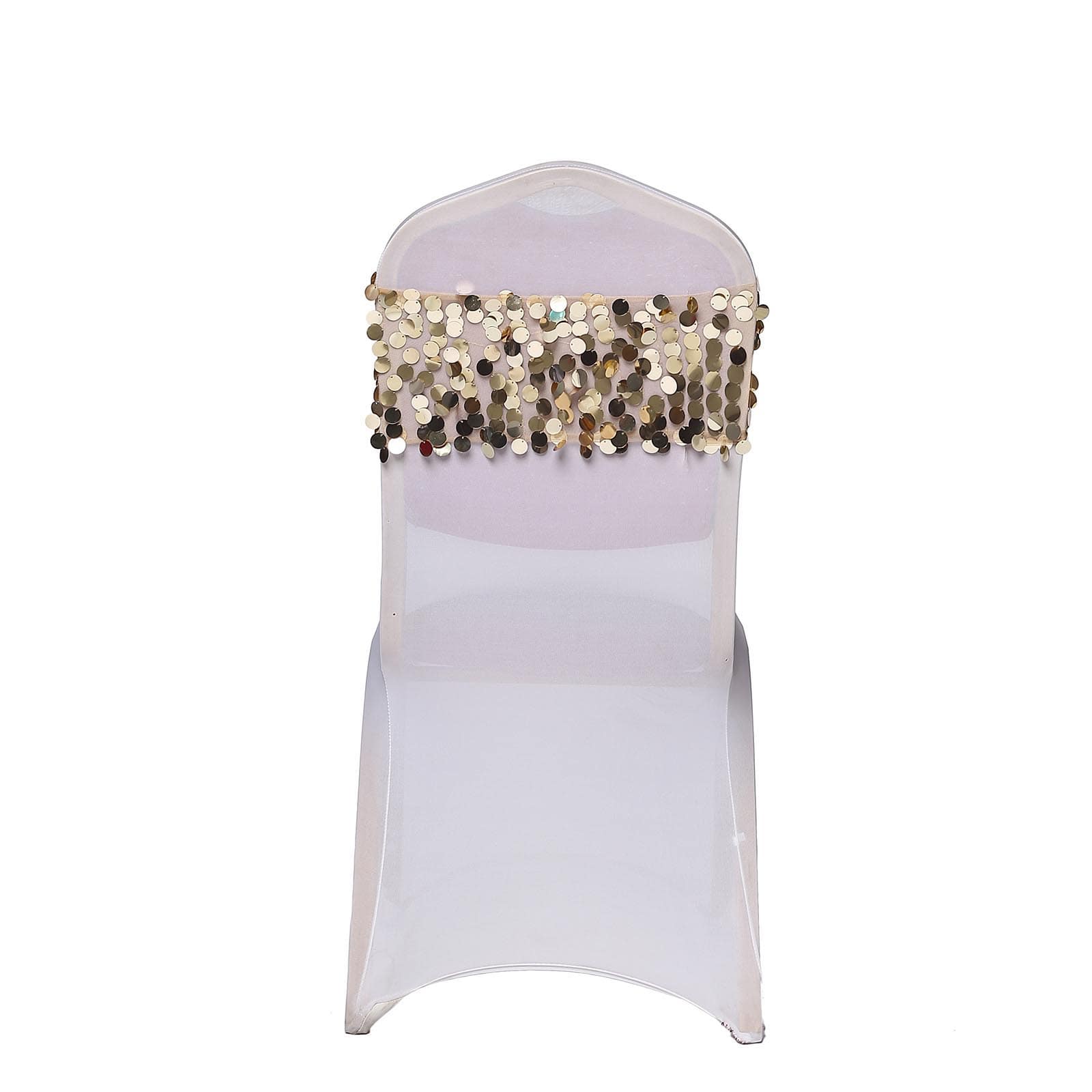 5-Pack Champagne Payette Sequin 13x10 Chair Sash Bands - Ideal for Weddings & Gatherings