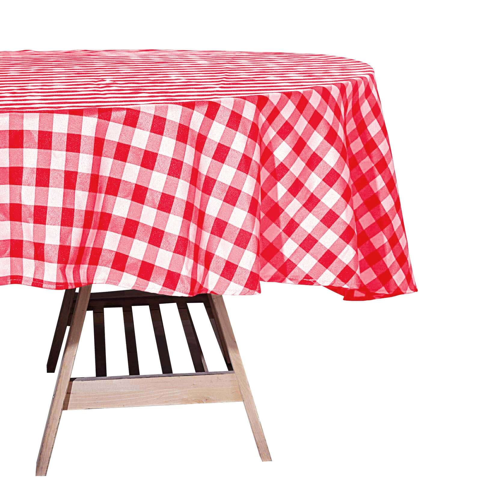 Polyester 70 Round Tablecloth White/Red - Checkered Buffalo Plaid Table Cover