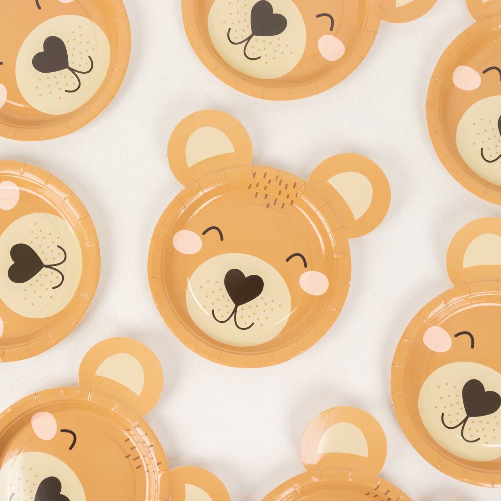 25-Pack Disposable 300GSM Brown Teddy Bear Print Round Dessert Plates - Ideal for Party Decor