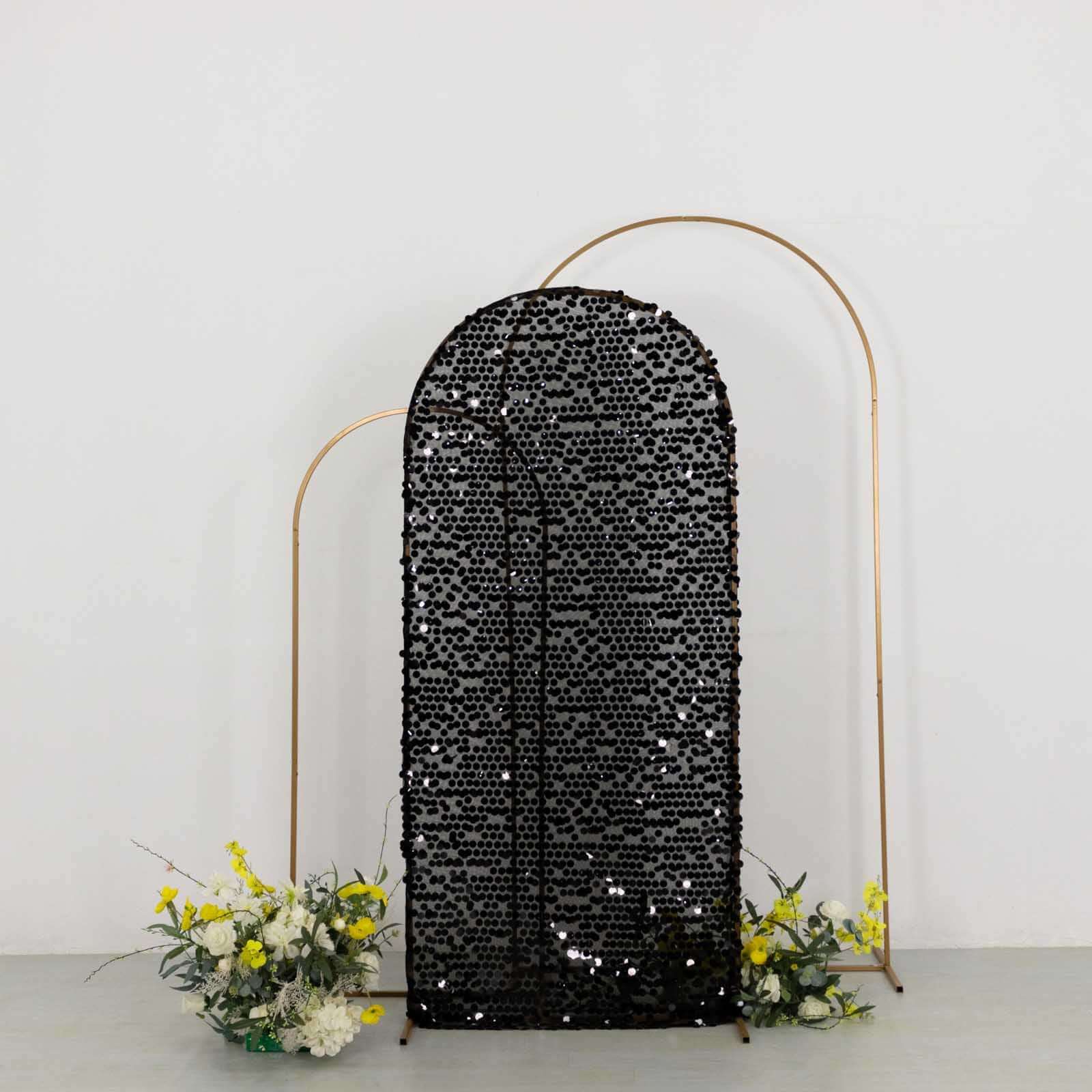 Hot! 6ft Sparkly Black Sequin Fitted Cover for Round Top Wedding Arch