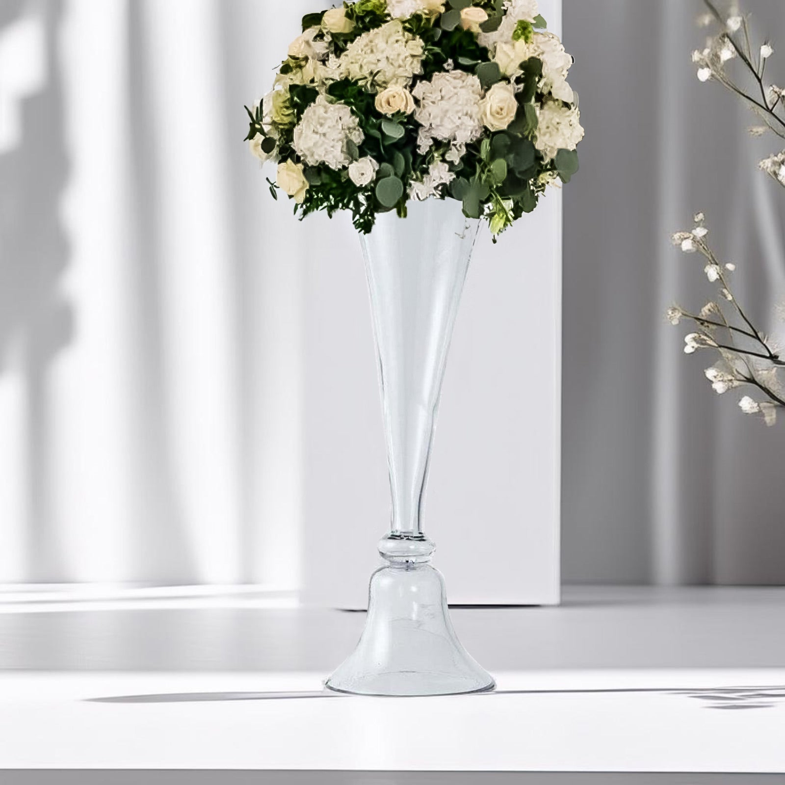 Amazing Set of 2 Clear Glass Trumpet Reversible Vases - 28