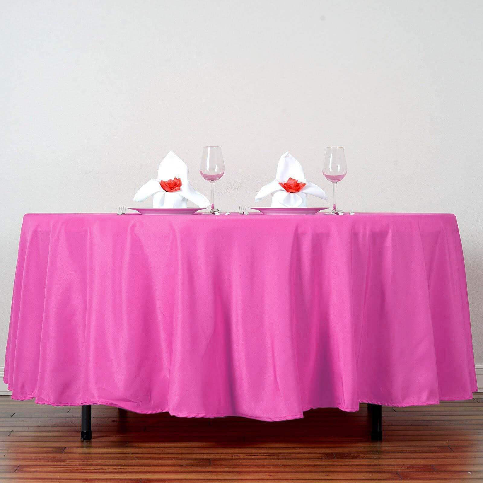 Wrinkle-Resistant Fuchsia Polyester 108-Inch Round Table Cover