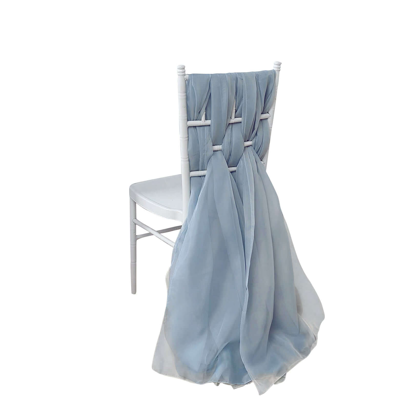 5-Piece Set of Premium Dusty Blue Chiffon Chair Sashes - Soft & Light Designer Bows (22x78)
