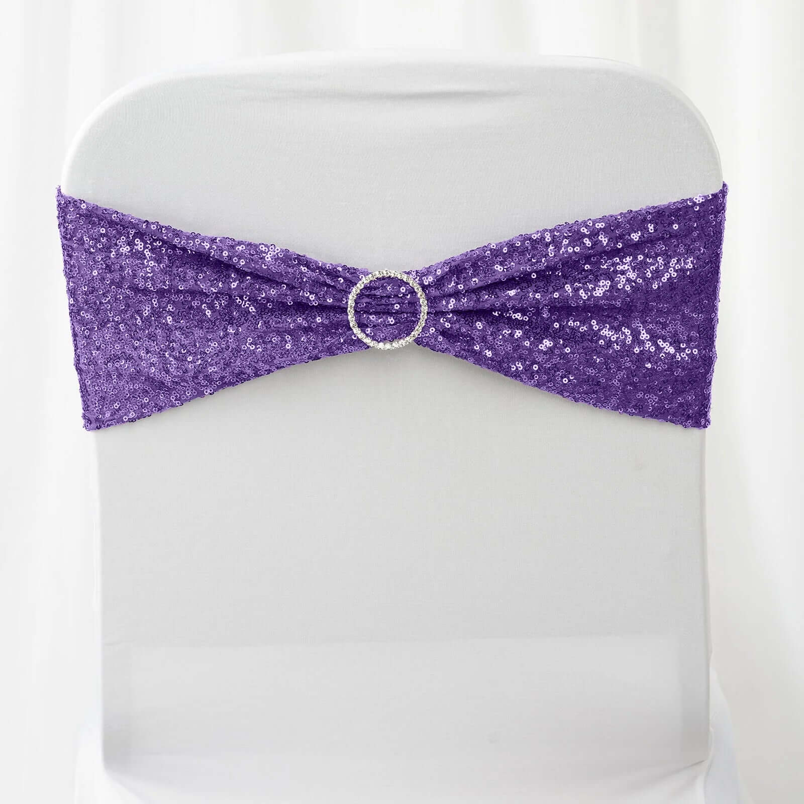 5-Piece Purple Sequin Spandex Stretch Chair Bands, 6x15 Inches