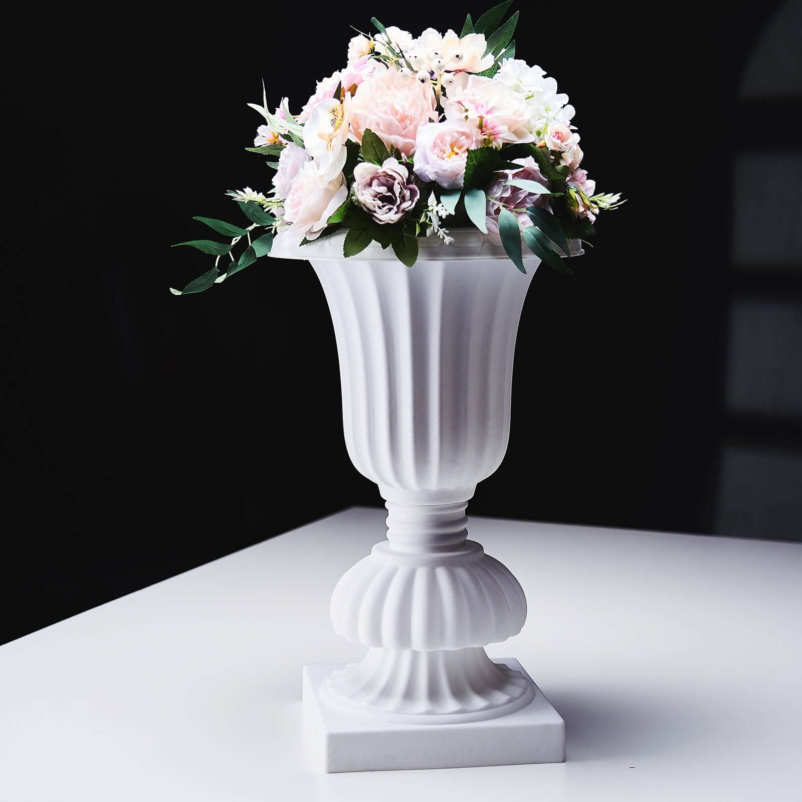 2-Pack PVC White Floral Urn Planter Pedestal Flower Pot Plant Stand