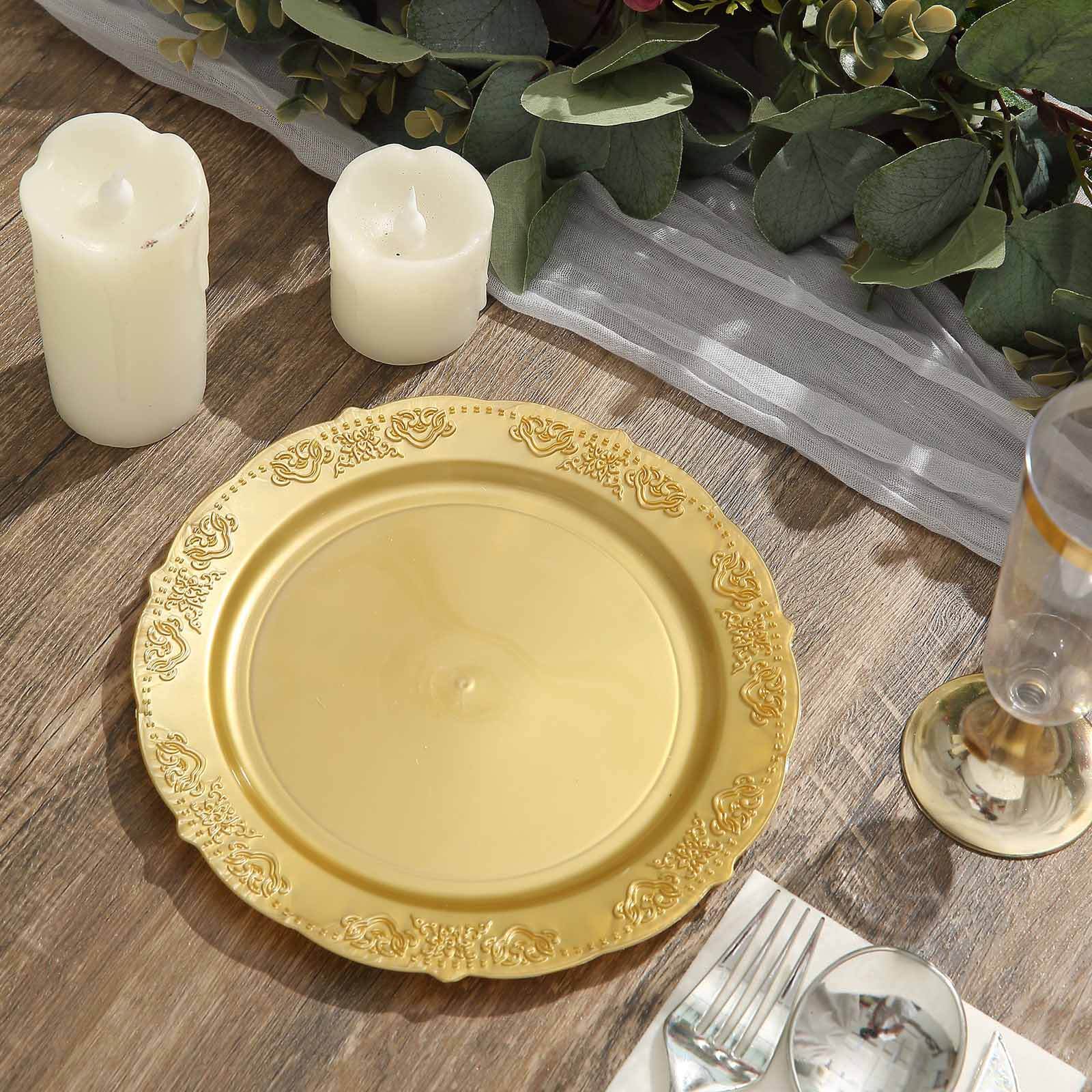 Hot Deal! 10-Pack Gold Embossed Scalloped Edge Plastic Round 7.5