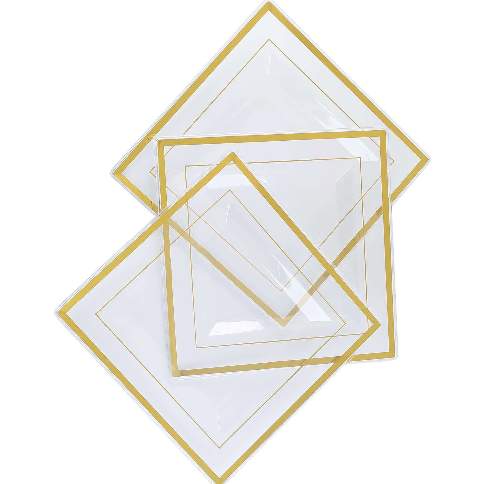 10-Pack Gold Trim Clear Square Plastic Disposable Dinner Plates for Parties